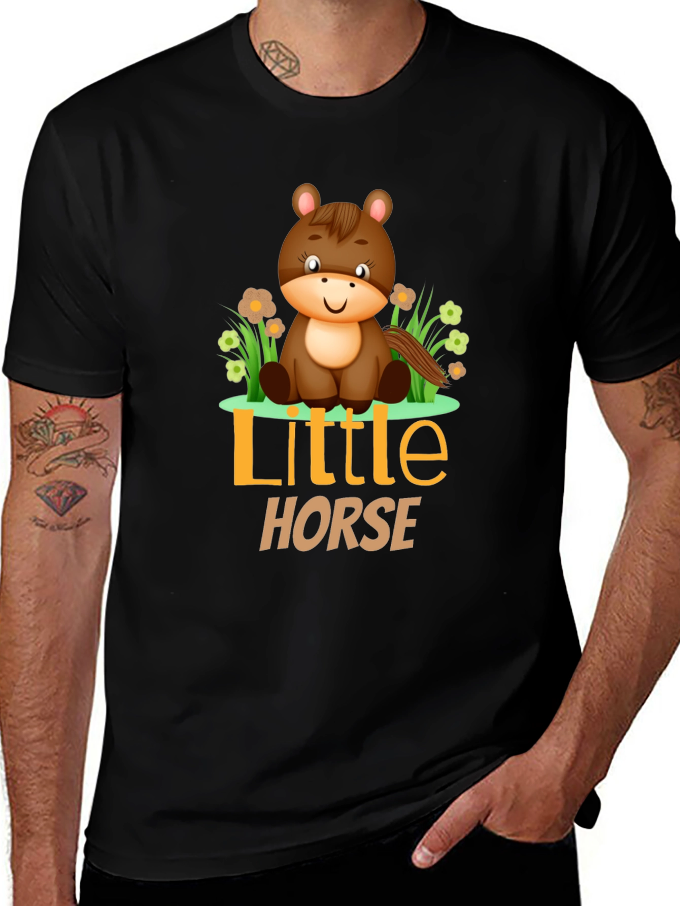 Cute Little Horse Graphic Tee - Black