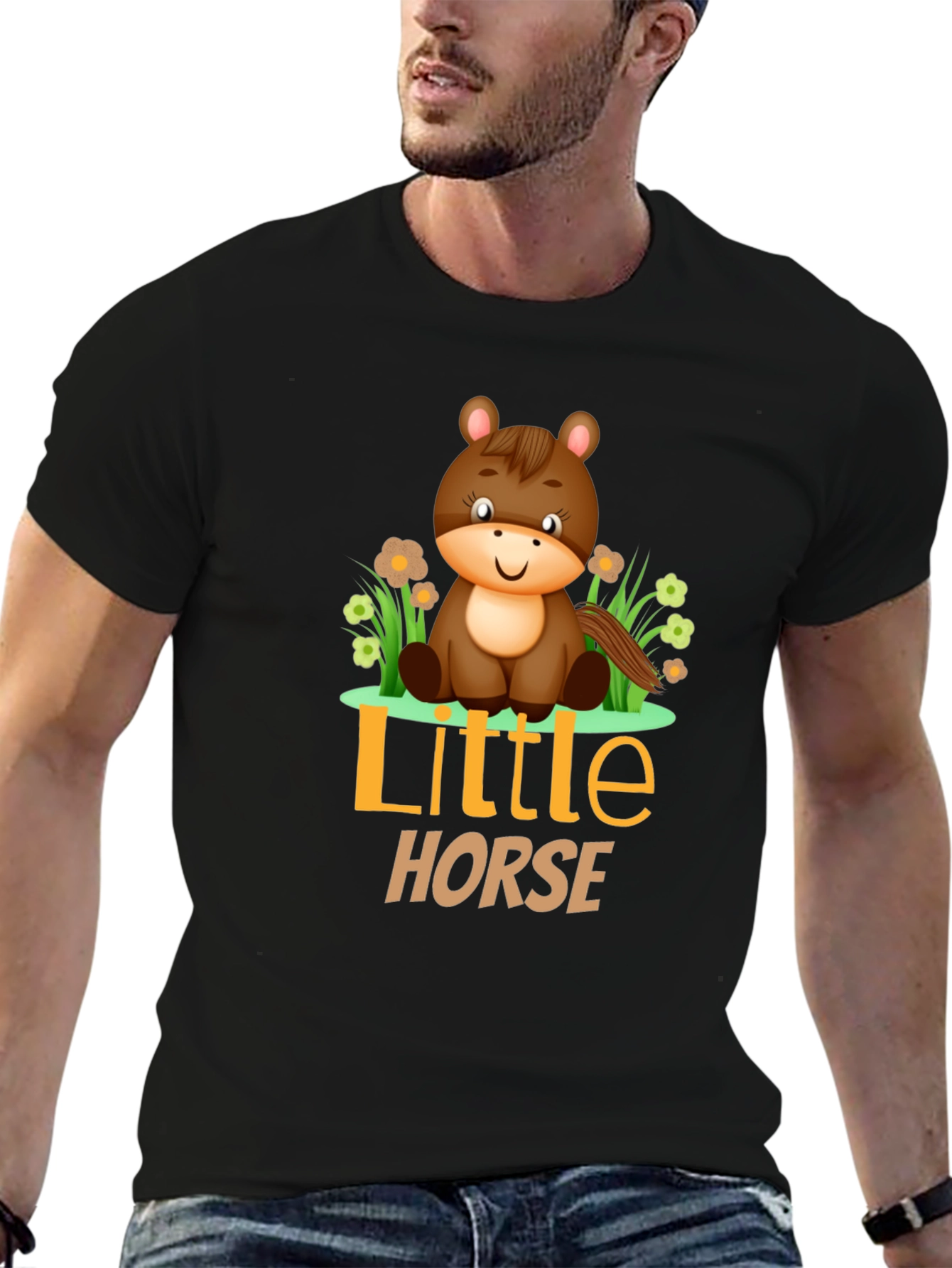 Cute Little Horse Graphic Tee - Black