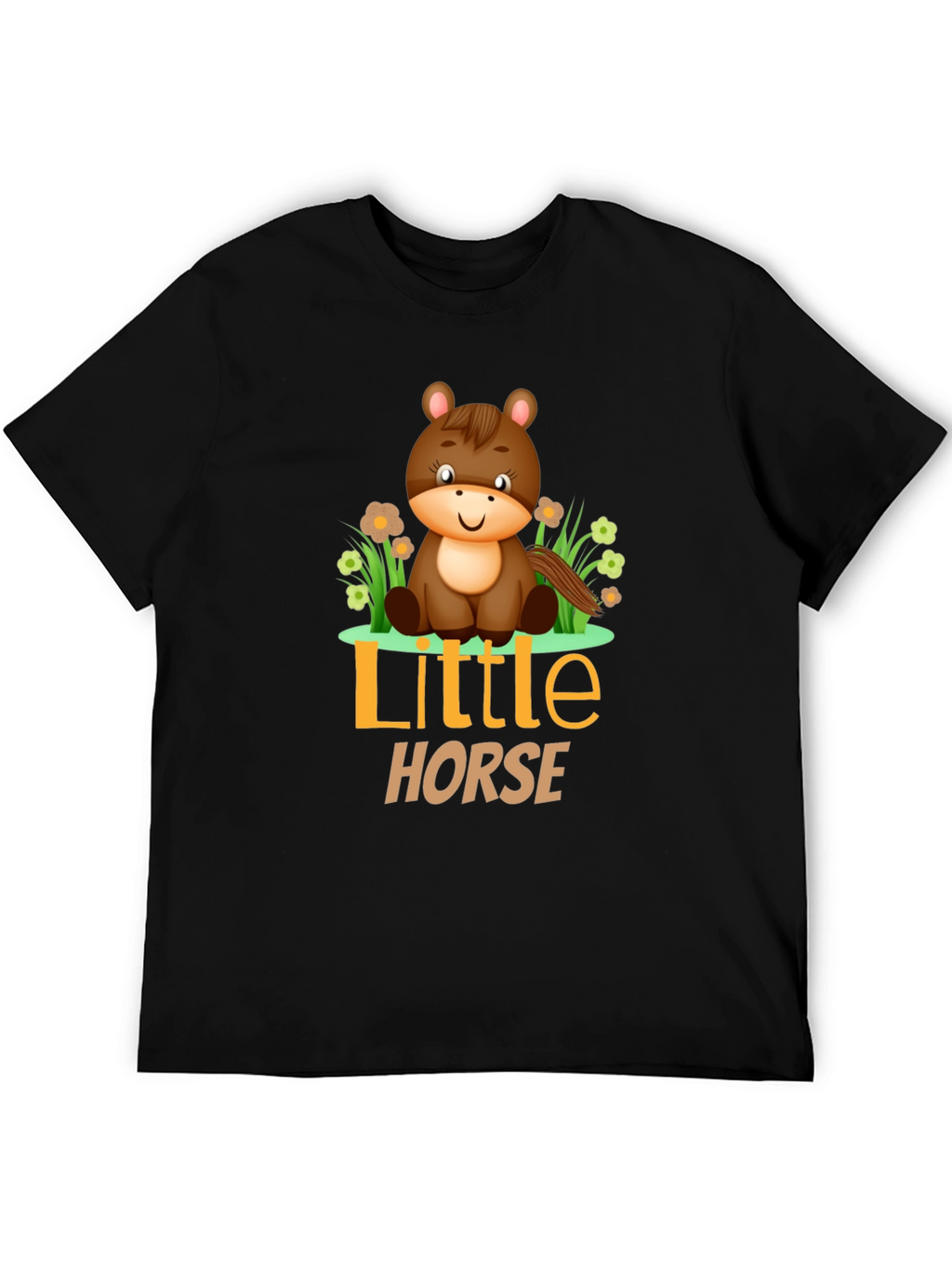 Cute Little Horse Graphic Tee - Black