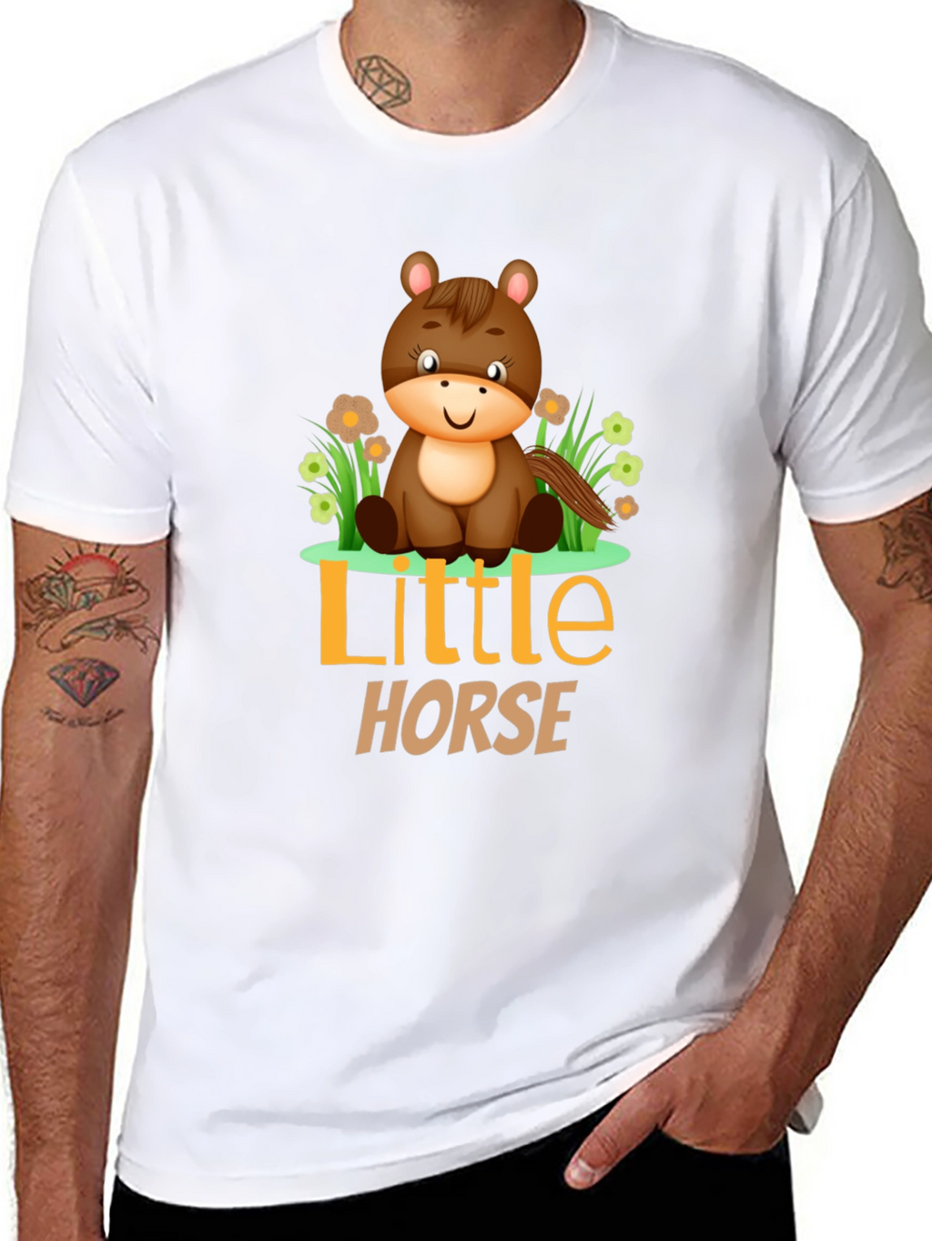Cute Little Horse Graphic Tee - Black