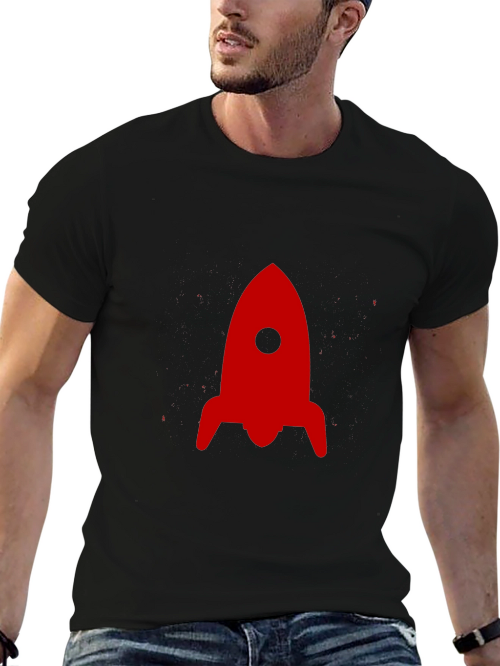 Red Rocket Graphic Print Black T-Shirt
