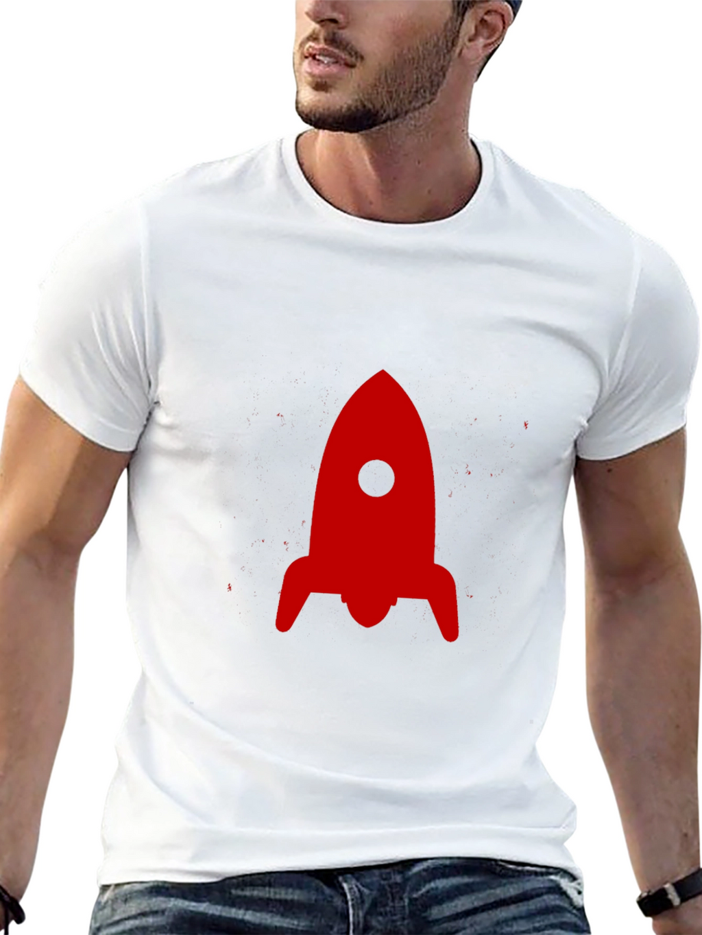 Red Rocket Graphic Print Black T-Shirt