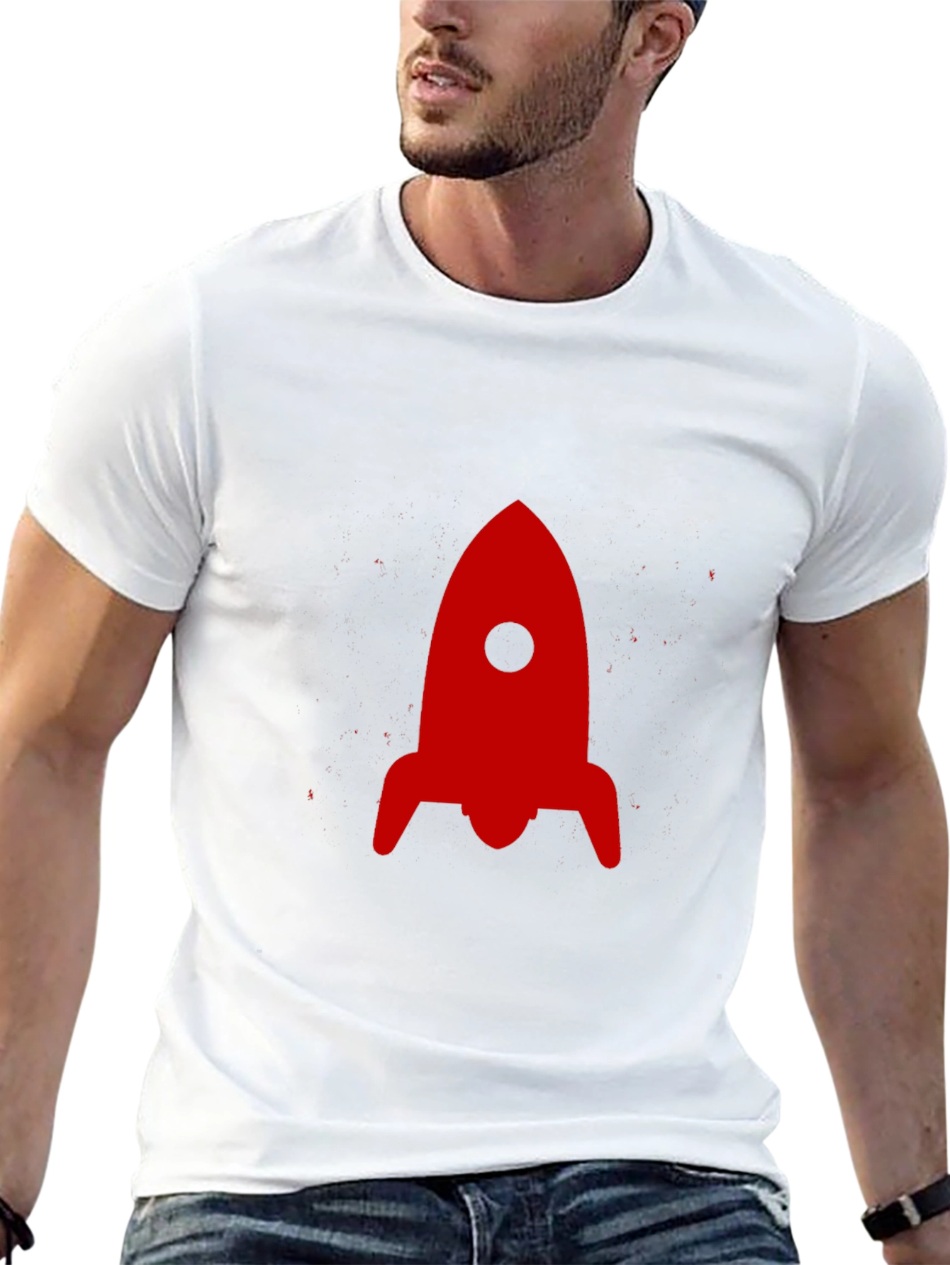 Red Rocket Graphic Print Black T-Shirt