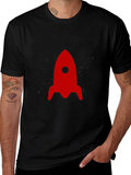 Red Rocket Graphic Print Black T-Shirt
