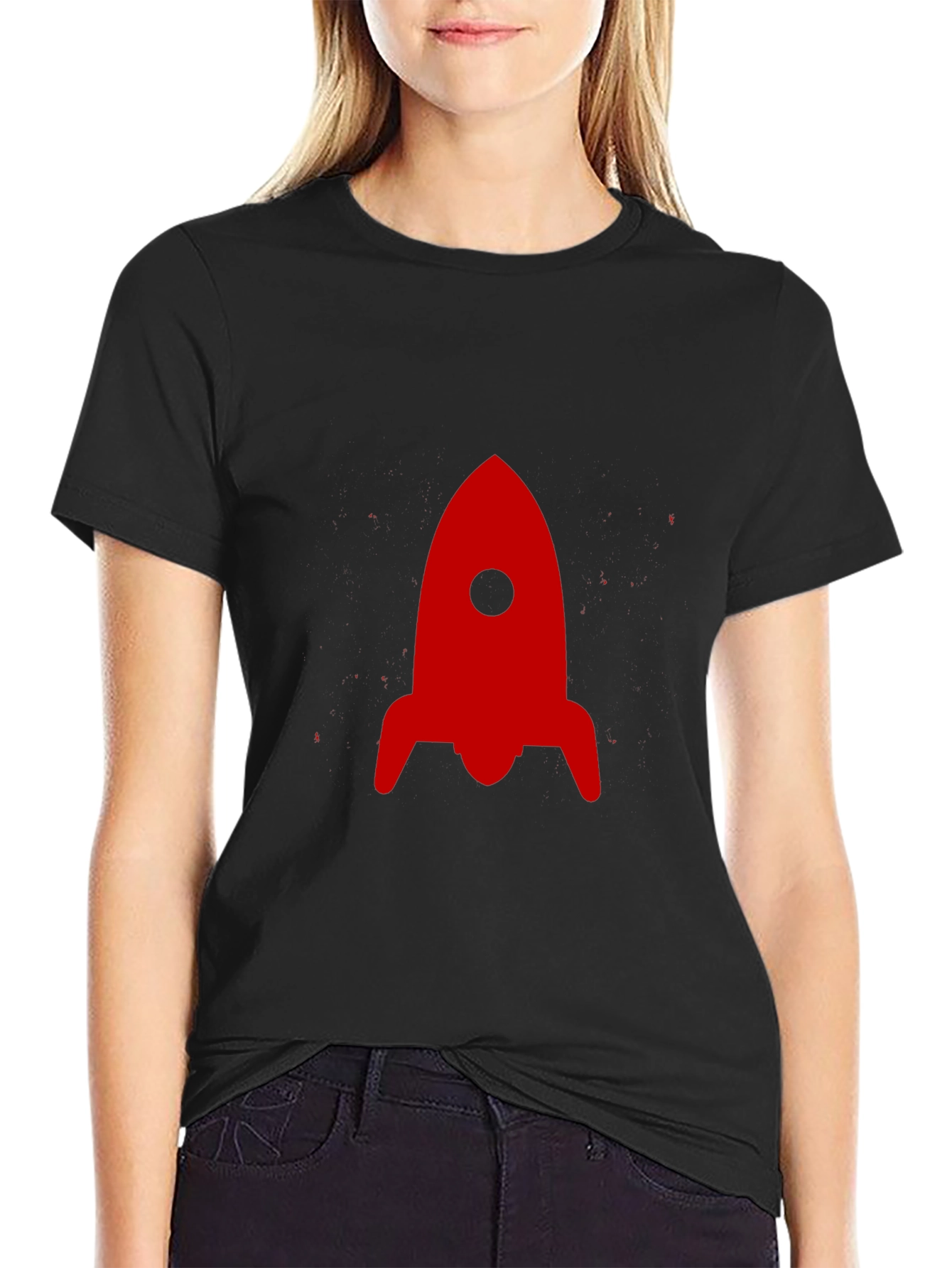 Red Rocket Graphic Print Black T-Shirt