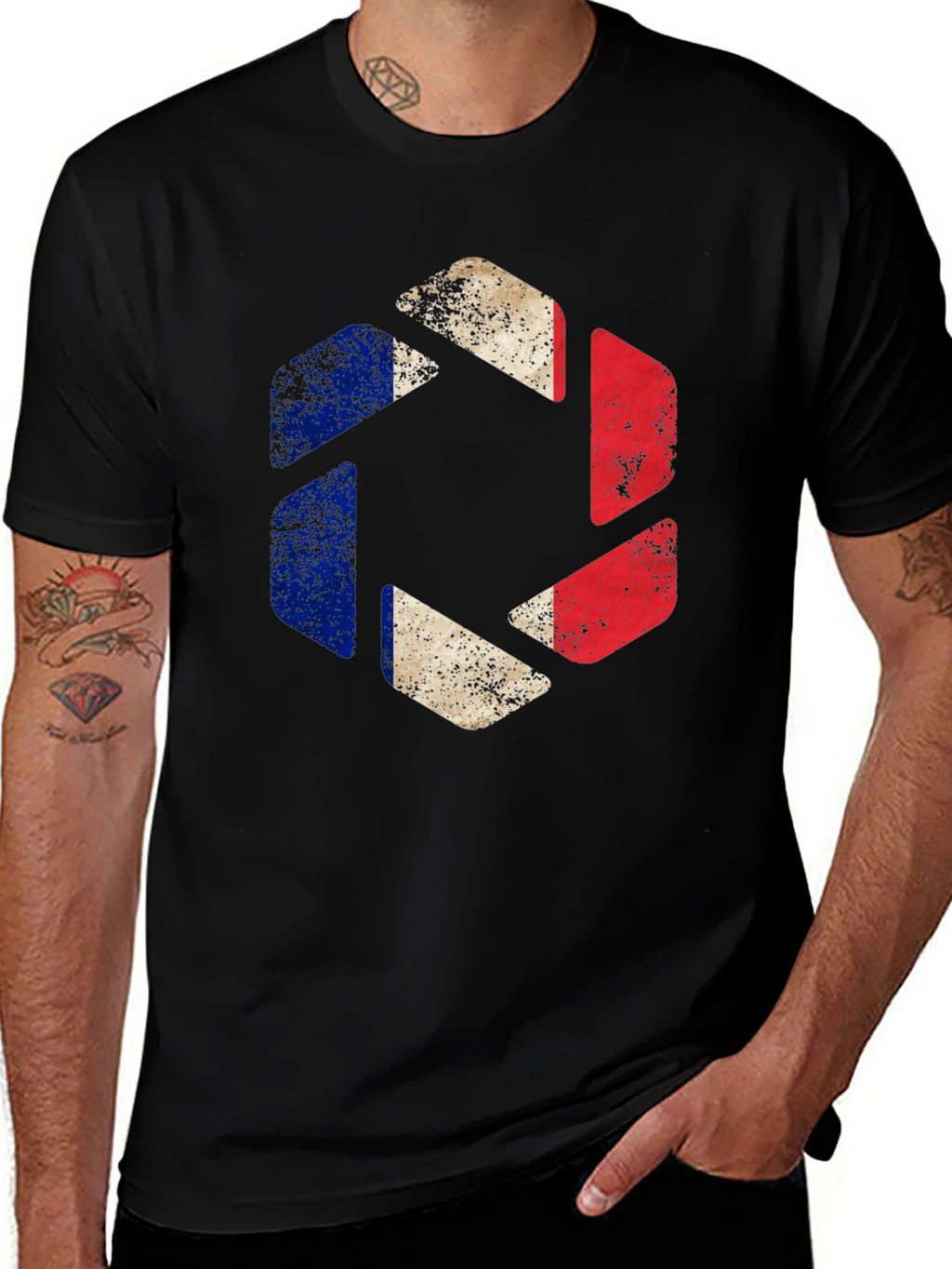 France Flag Shutter T-Shirt - Mens Black Graphic Tee