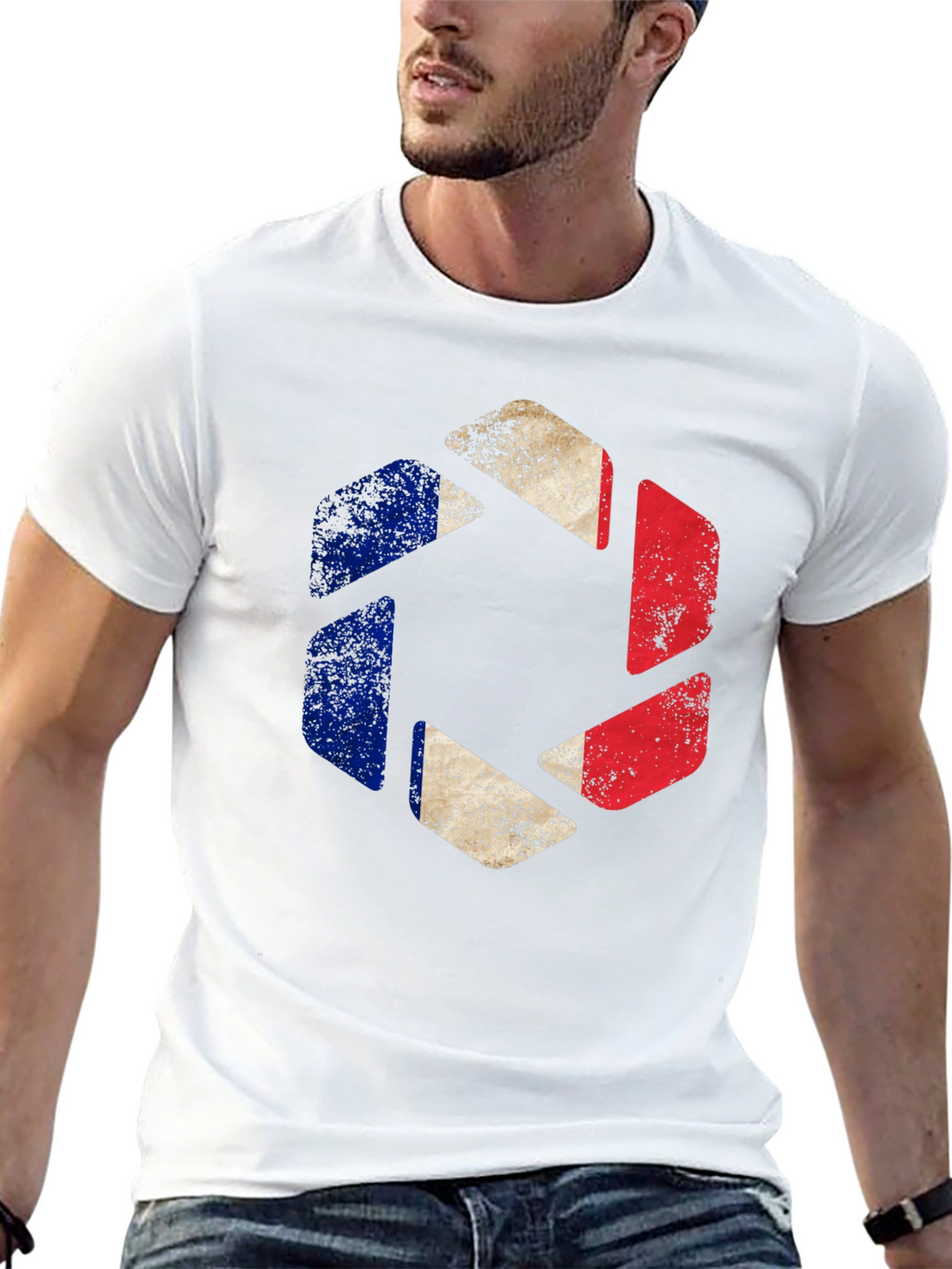 France Flag Shutter T-Shirt - Mens Black Graphic Tee