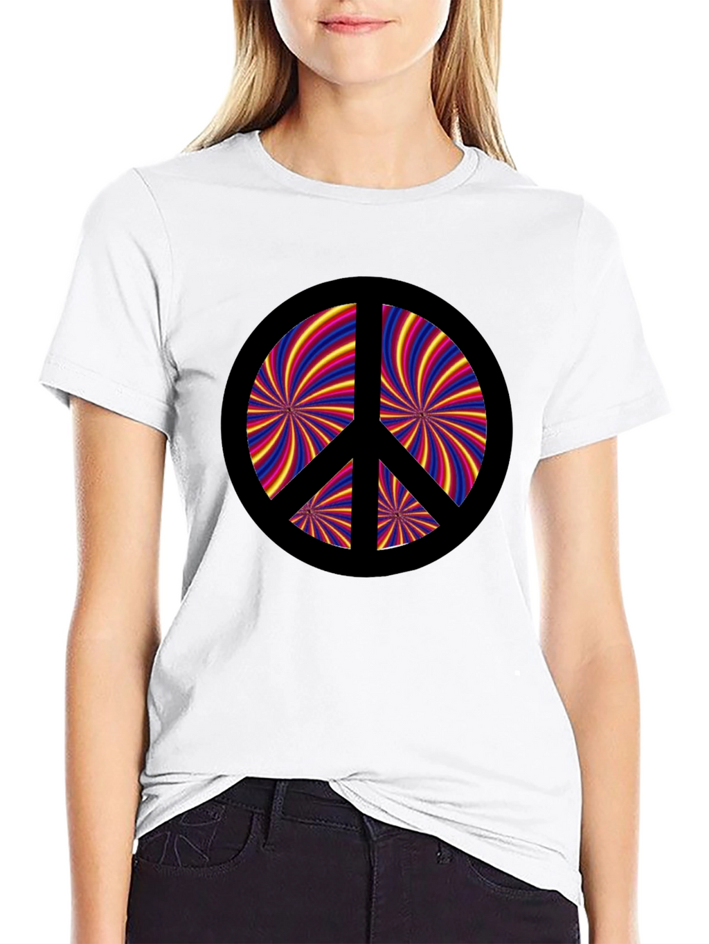 Retro Peace Sign Graphic Tee - Black Cotton Blend