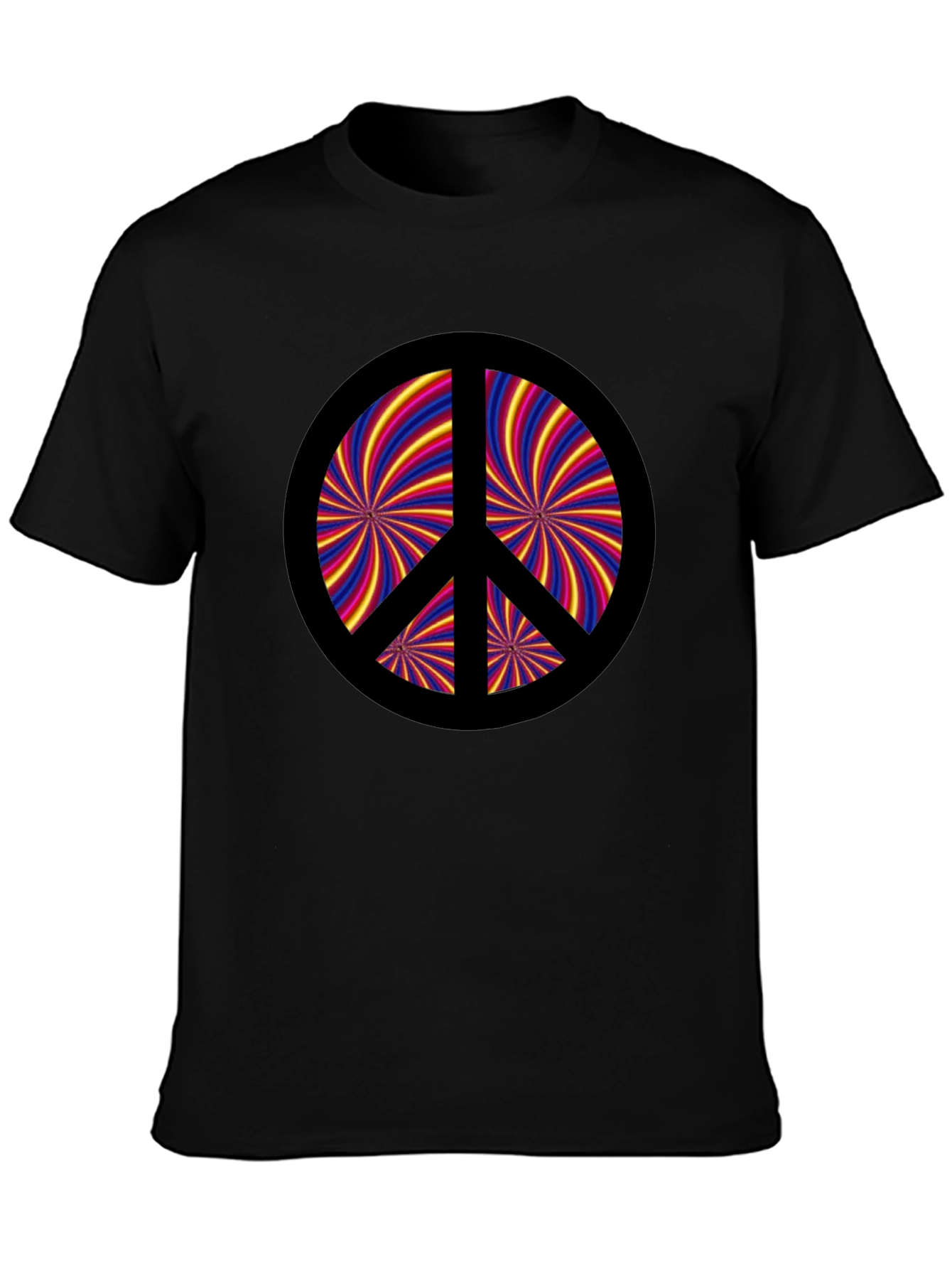 Retro Peace Sign Graphic Tee - Black Cotton Blend