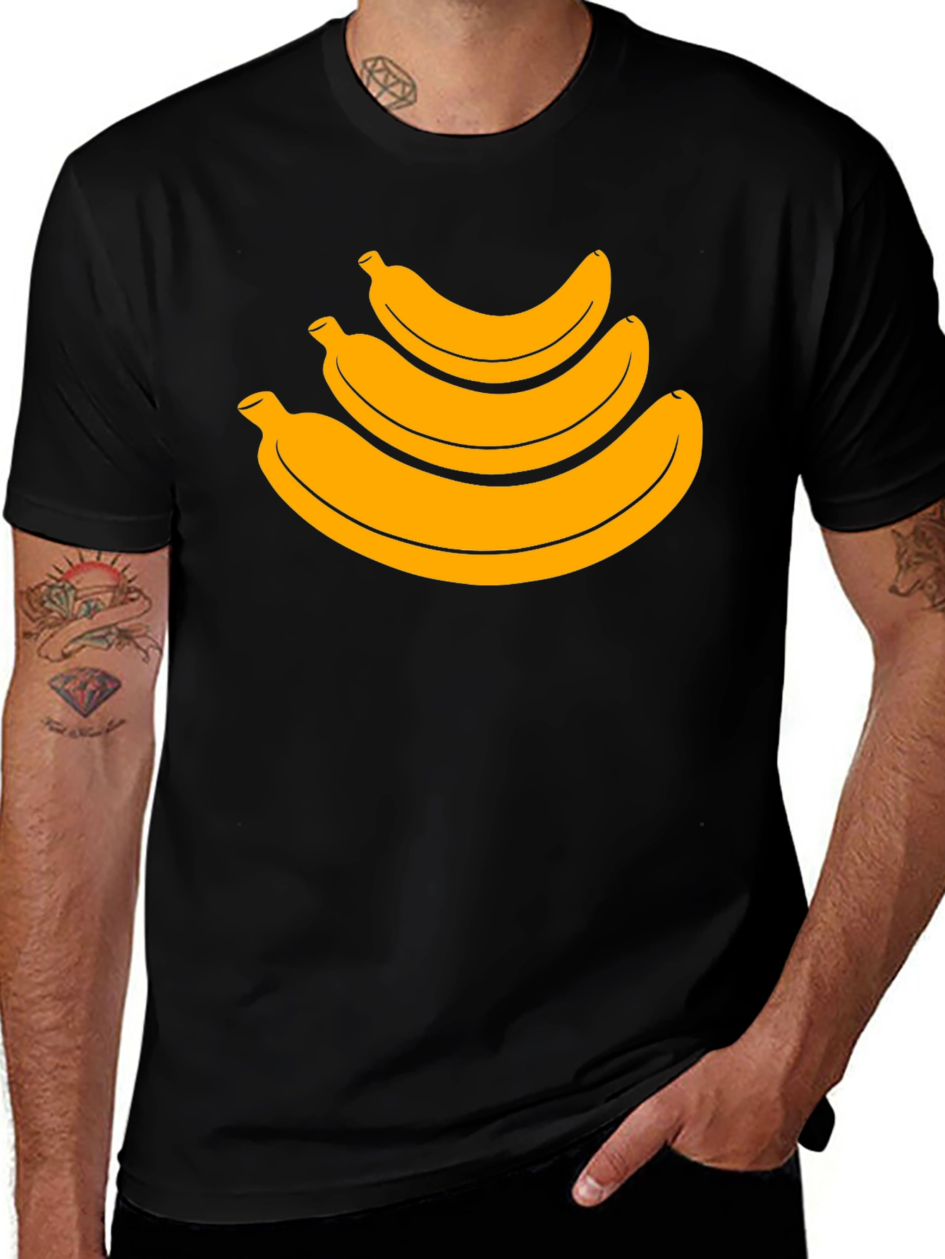 Banana Stack Graphic Tee - Casual Black T-Shirt