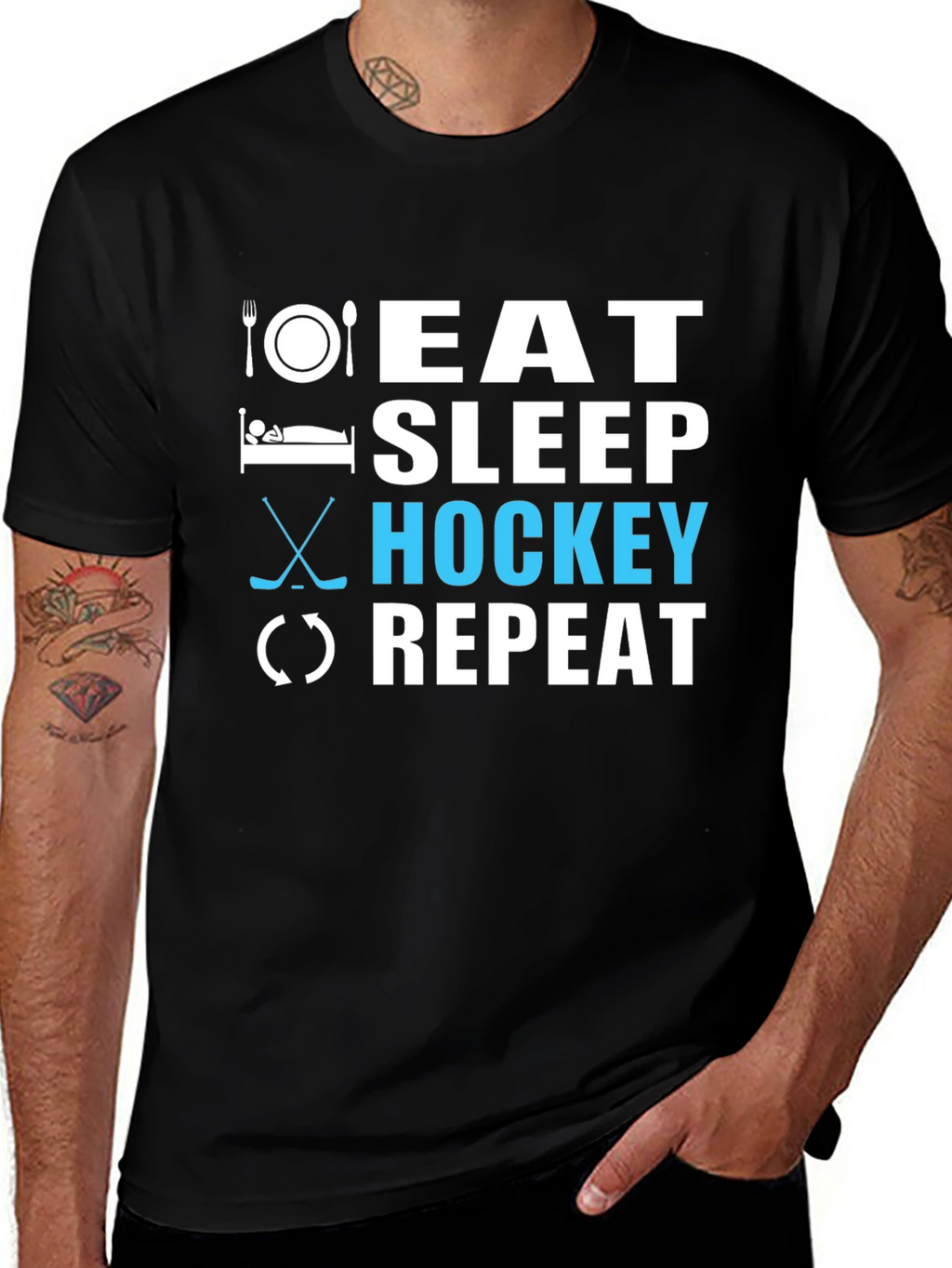 Eat Sleep Hockey Repeat Black T-Shirt