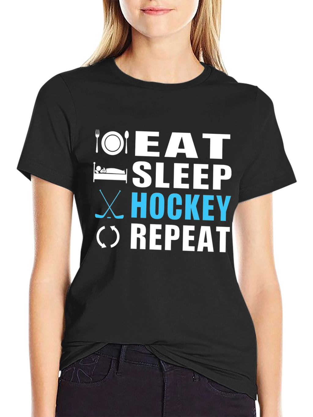 Eat Sleep Hockey Repeat Black T-Shirt