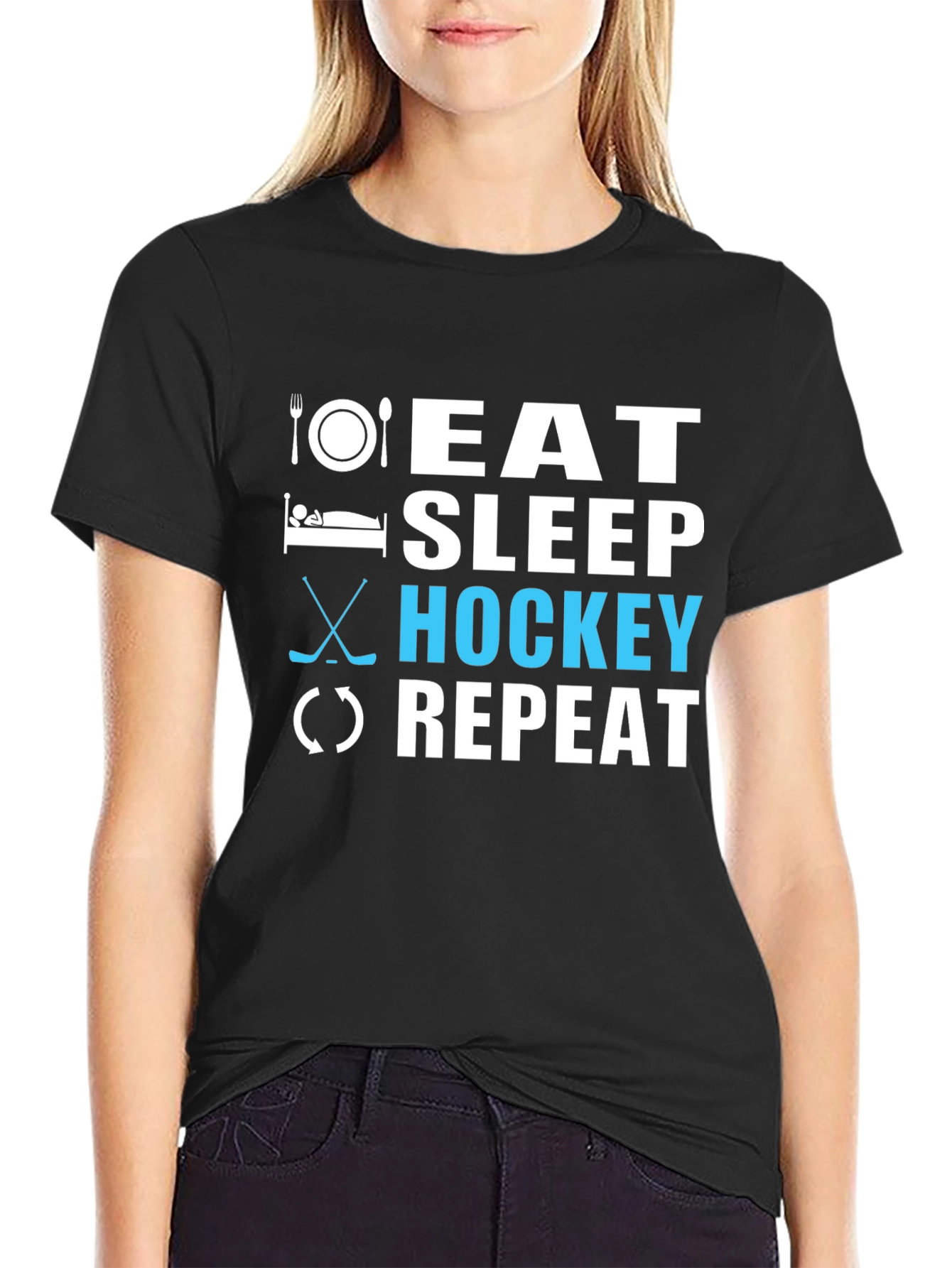 Eat Sleep Hockey Repeat Black T-Shirt