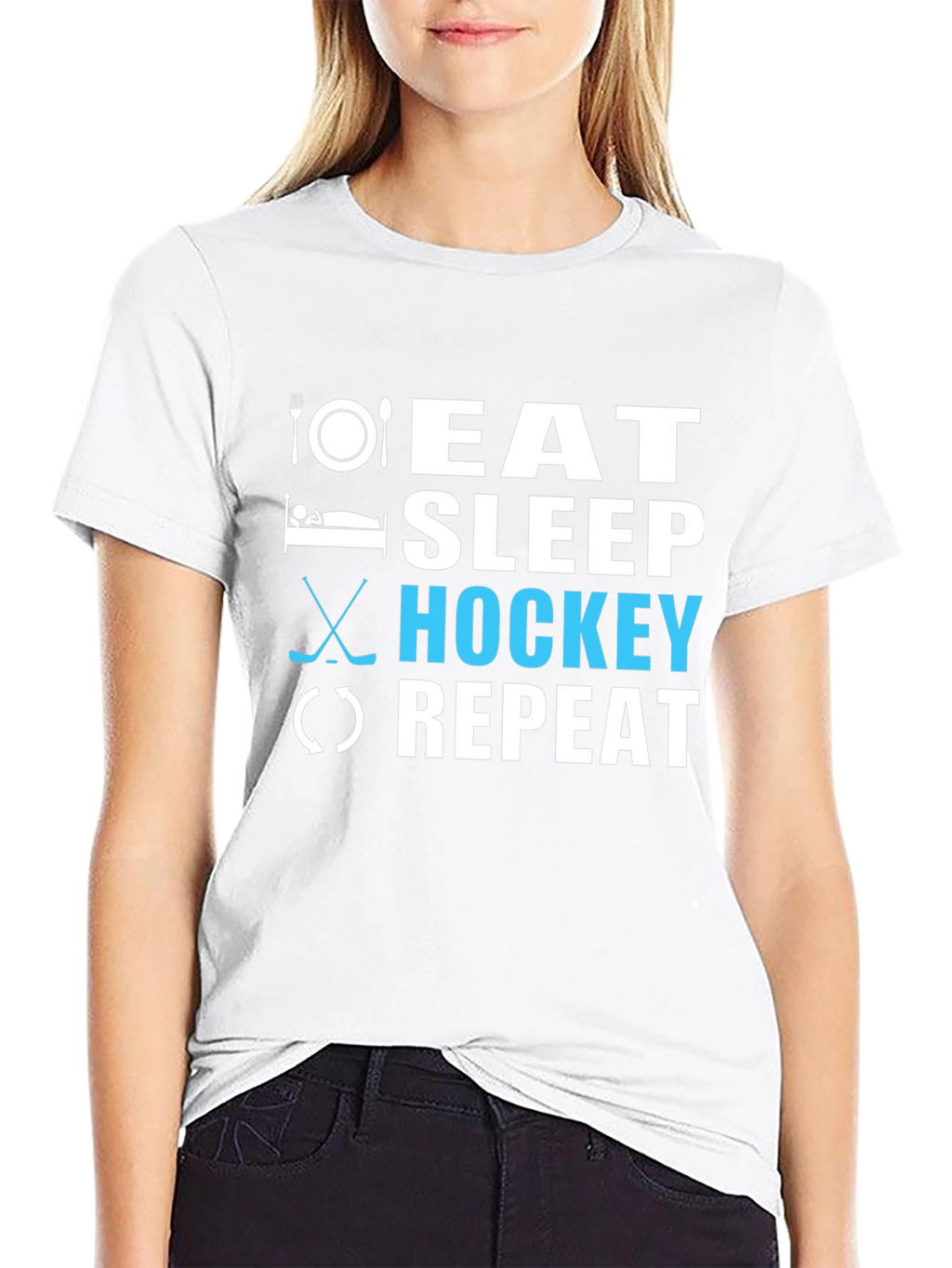 Eat Sleep Hockey Repeat Black T-Shirt