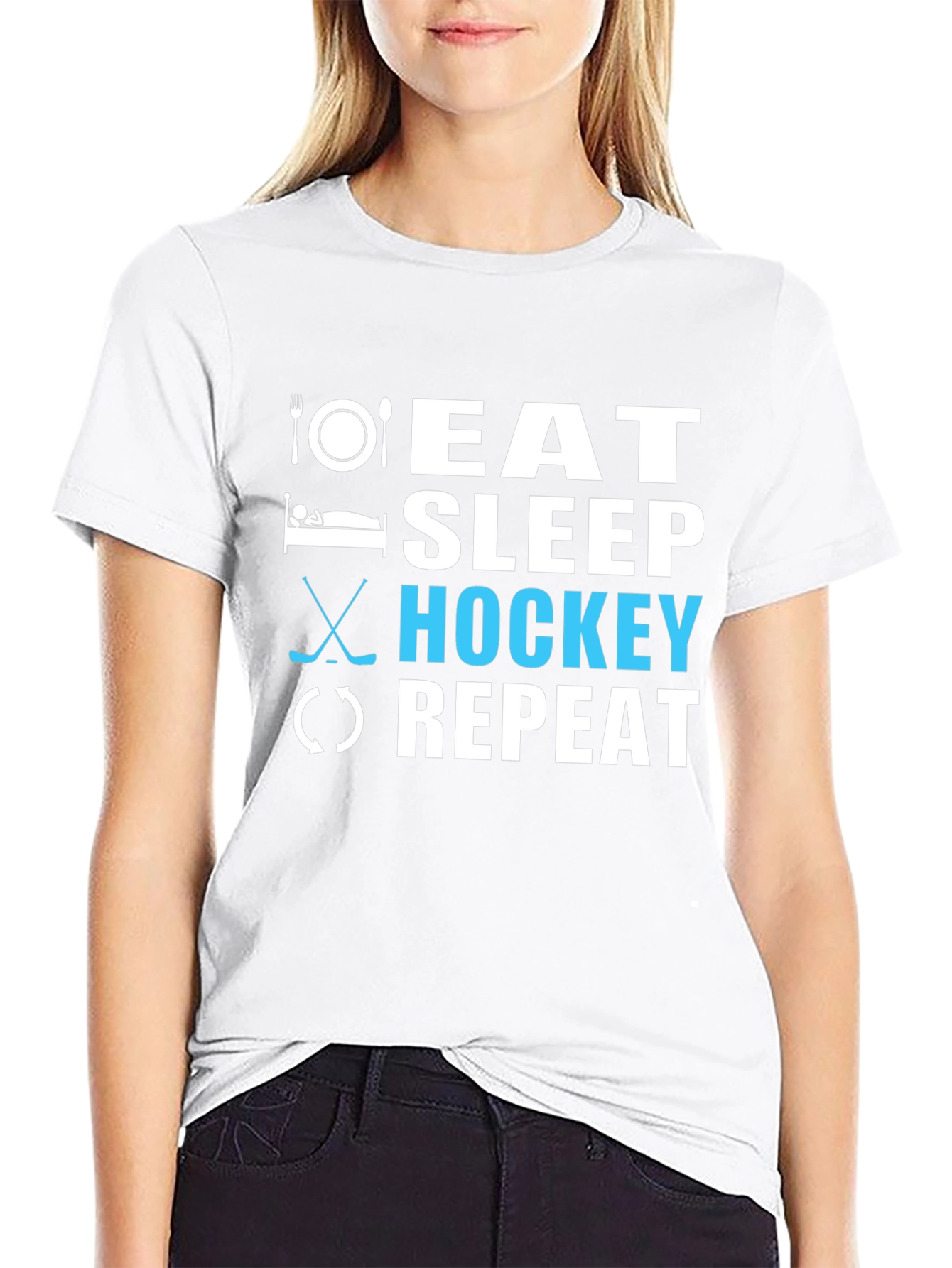 Eat Sleep Hockey Repeat Black T-Shirt
