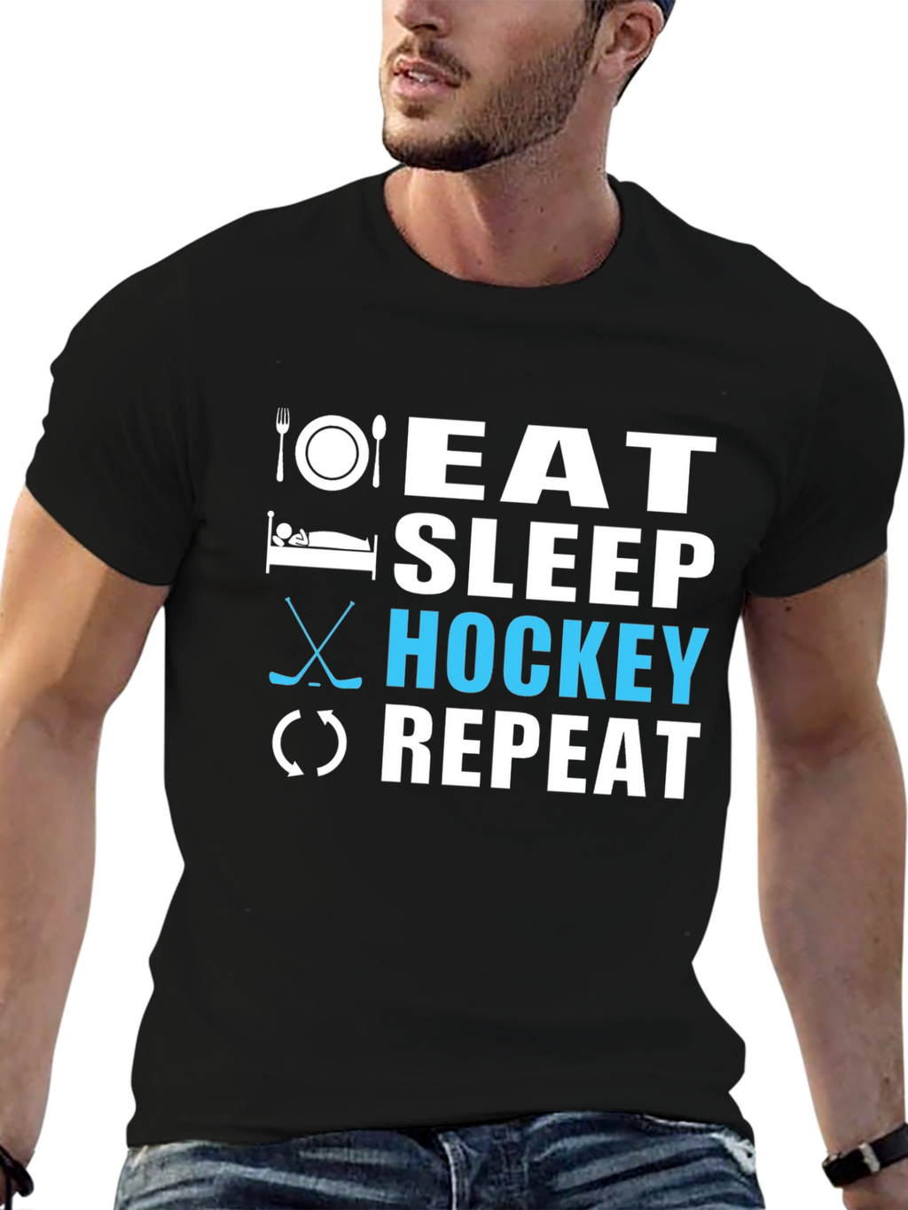 Eat Sleep Hockey Repeat Black T-Shirt