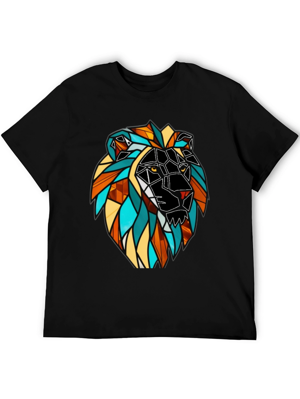 Geometric Lion Graphic Black T-Shirt