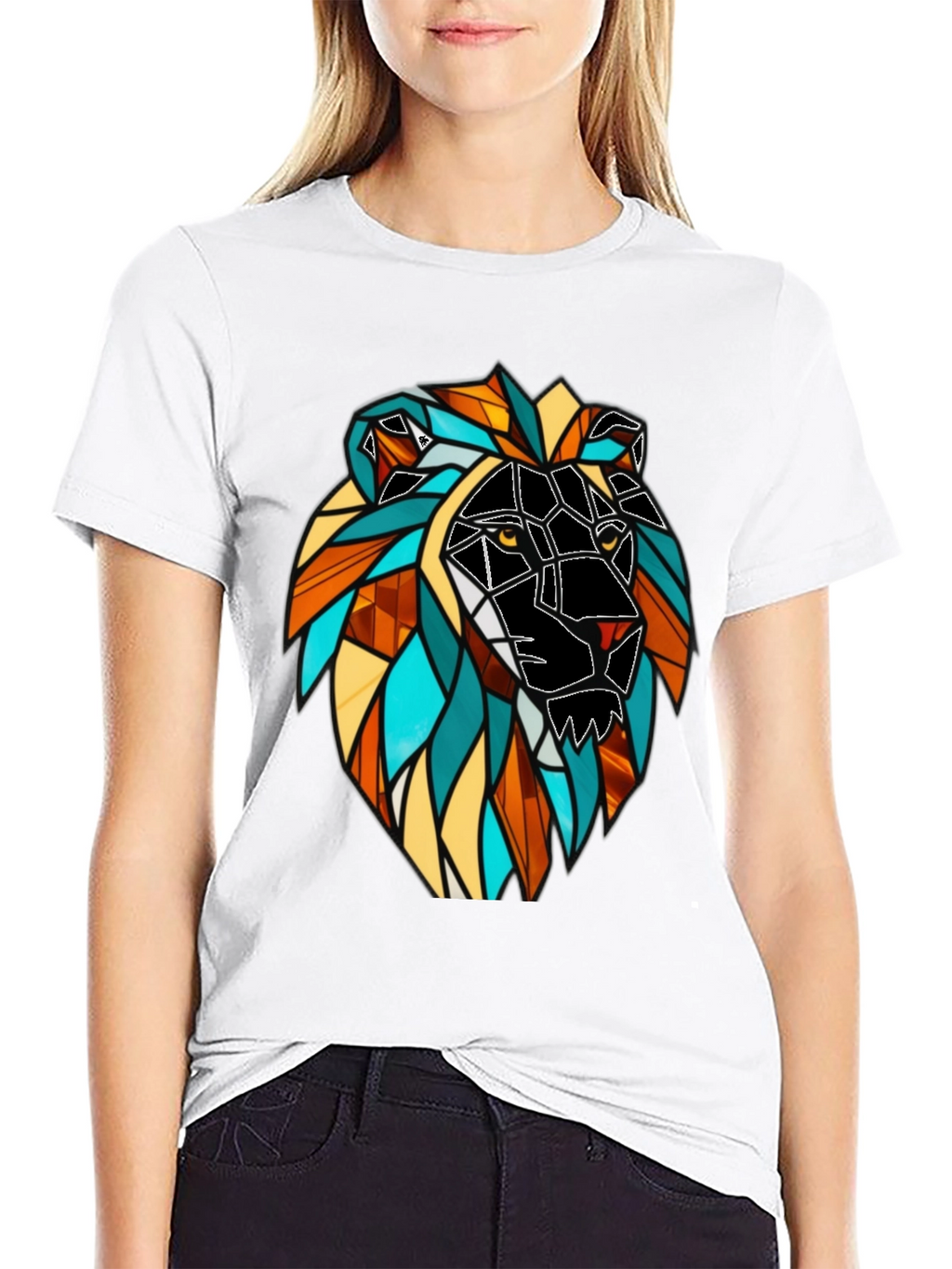 Geometric Lion Graphic Black T-Shirt