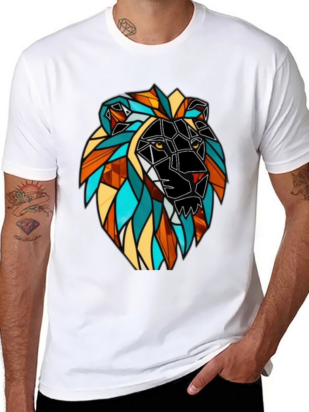 Geometric Lion Graphic Black T-Shirt