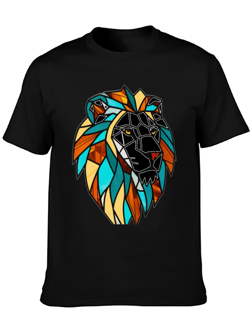 Geometric Lion Graphic Black T-Shirt