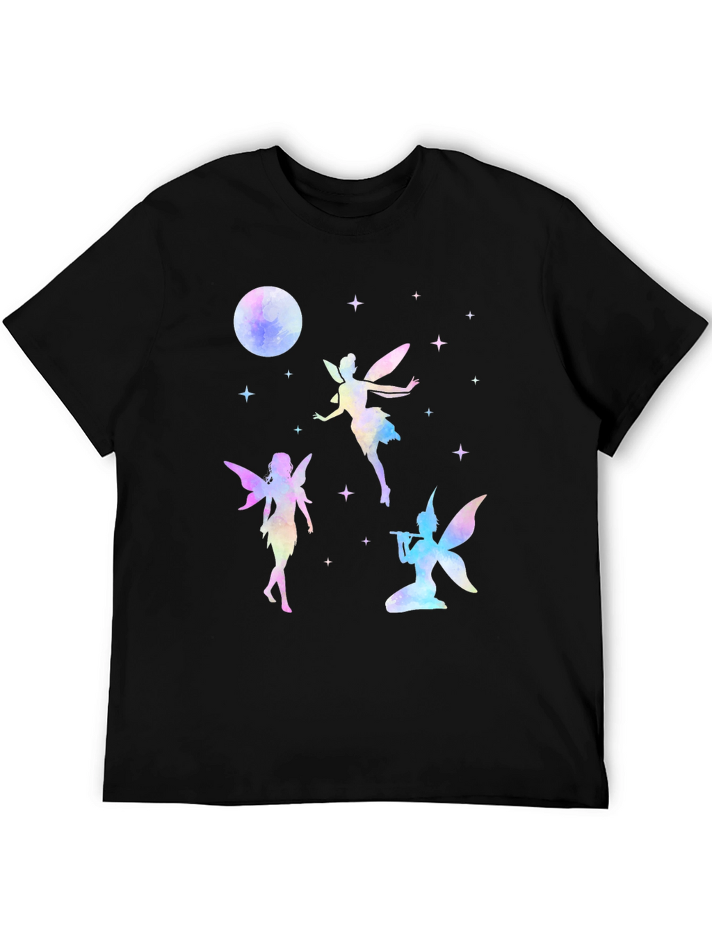 Fairy Moon Stars Graphic Tee - Whimsical Black T-Shirt