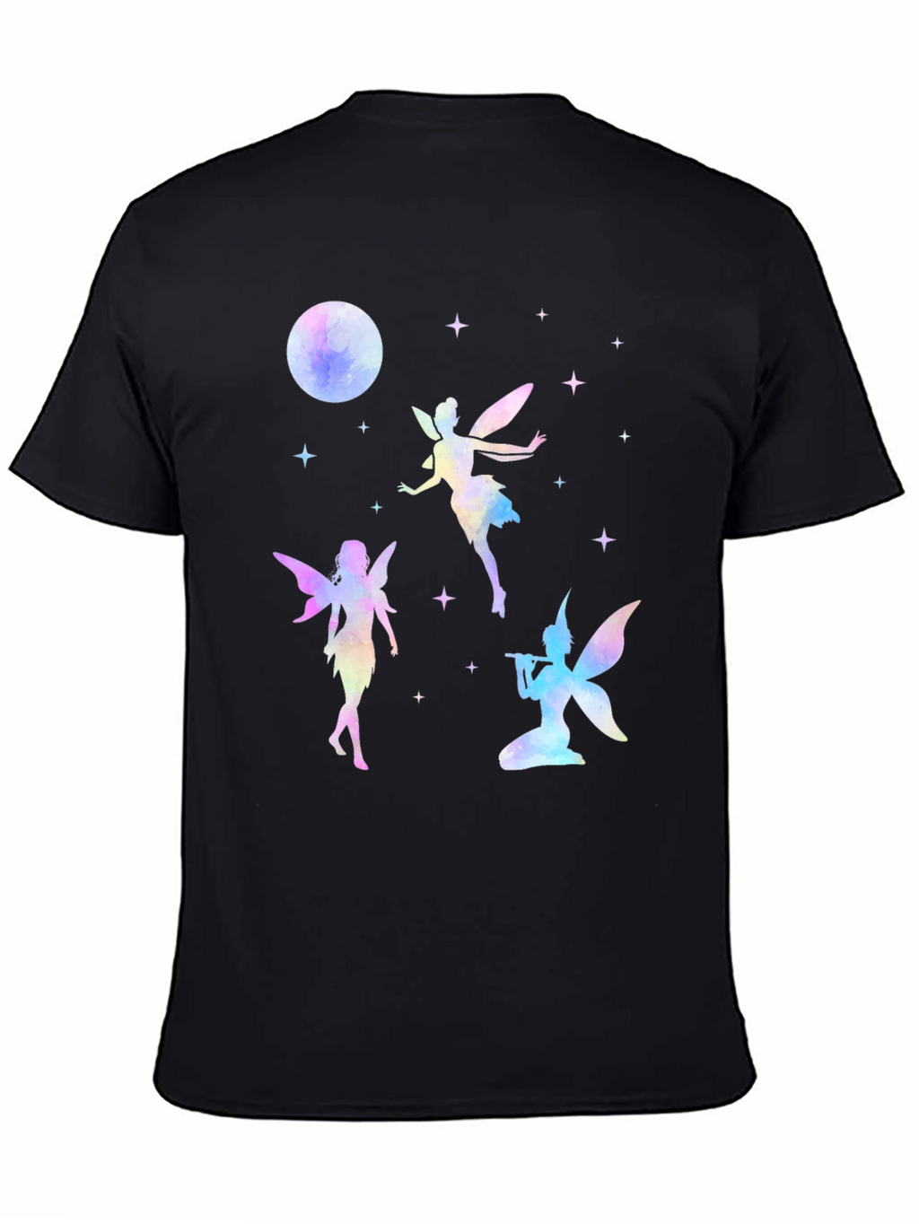 Fairy Moon Stars Graphic Tee - Whimsical Black T-Shirt