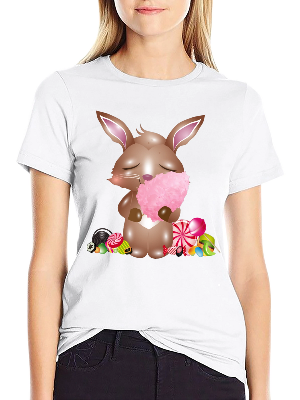 Bunny with Cotton Candy Black T-Shirt