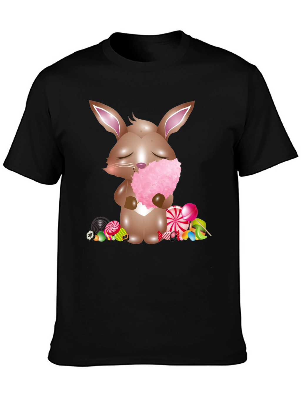 Bunny with Cotton Candy Black T-Shirt