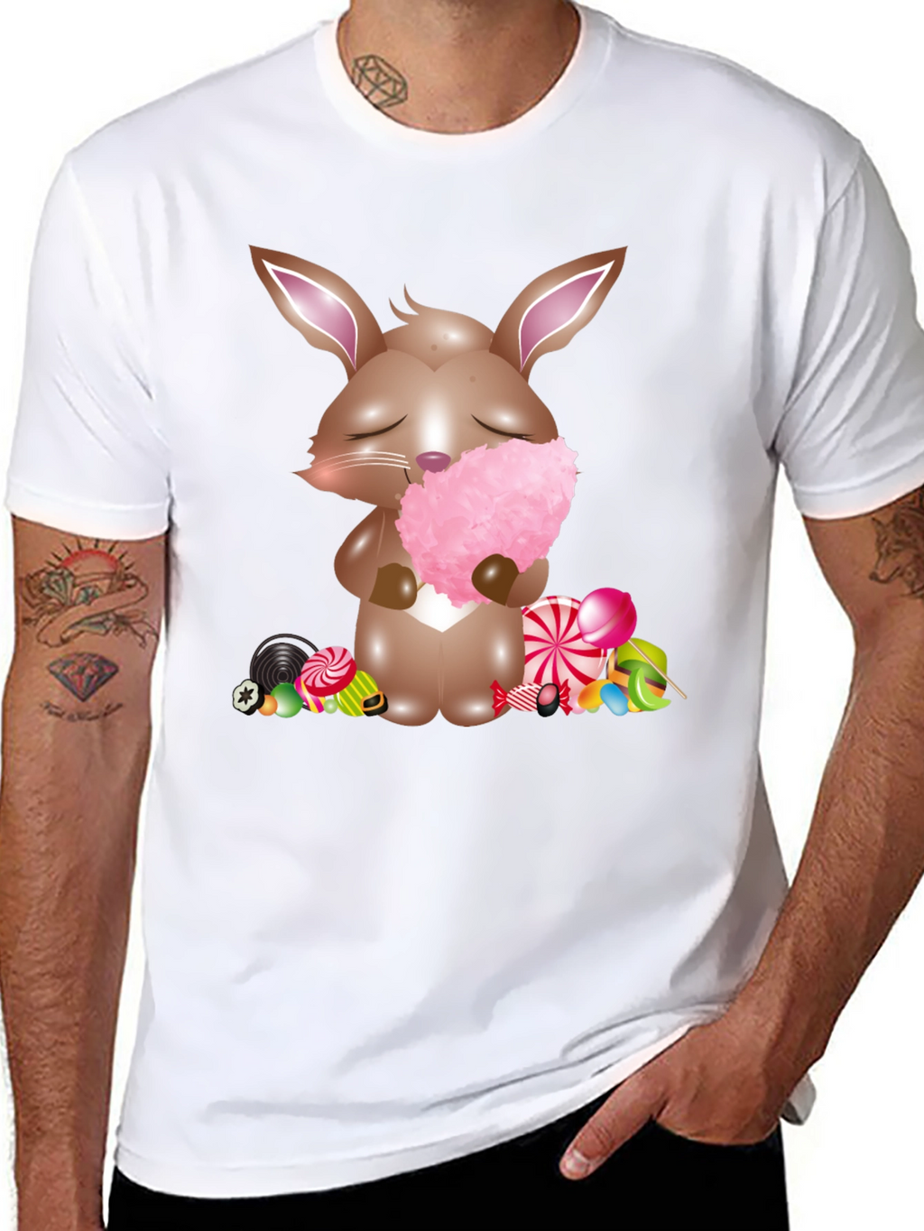 Bunny with Cotton Candy Black T-Shirt