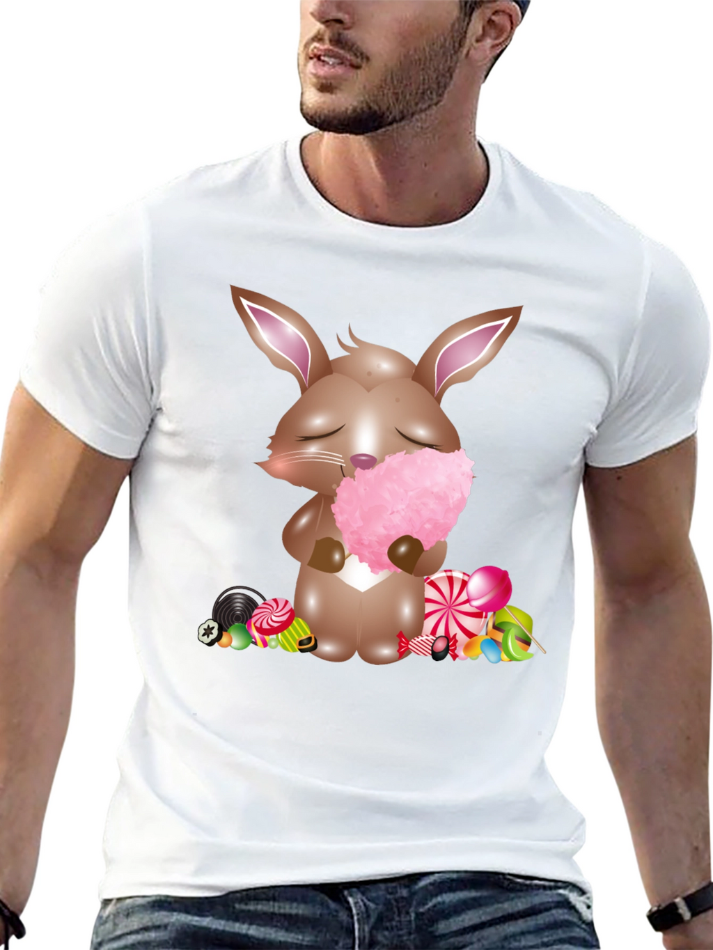 Bunny with Cotton Candy Black T-Shirt