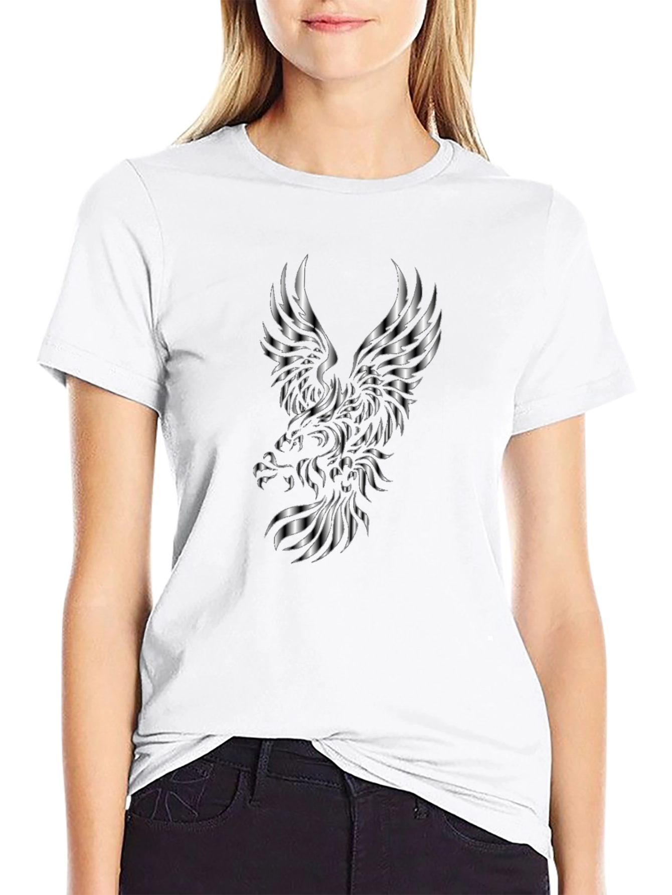 Mens Black T-Shirt with Silver Eagle Design