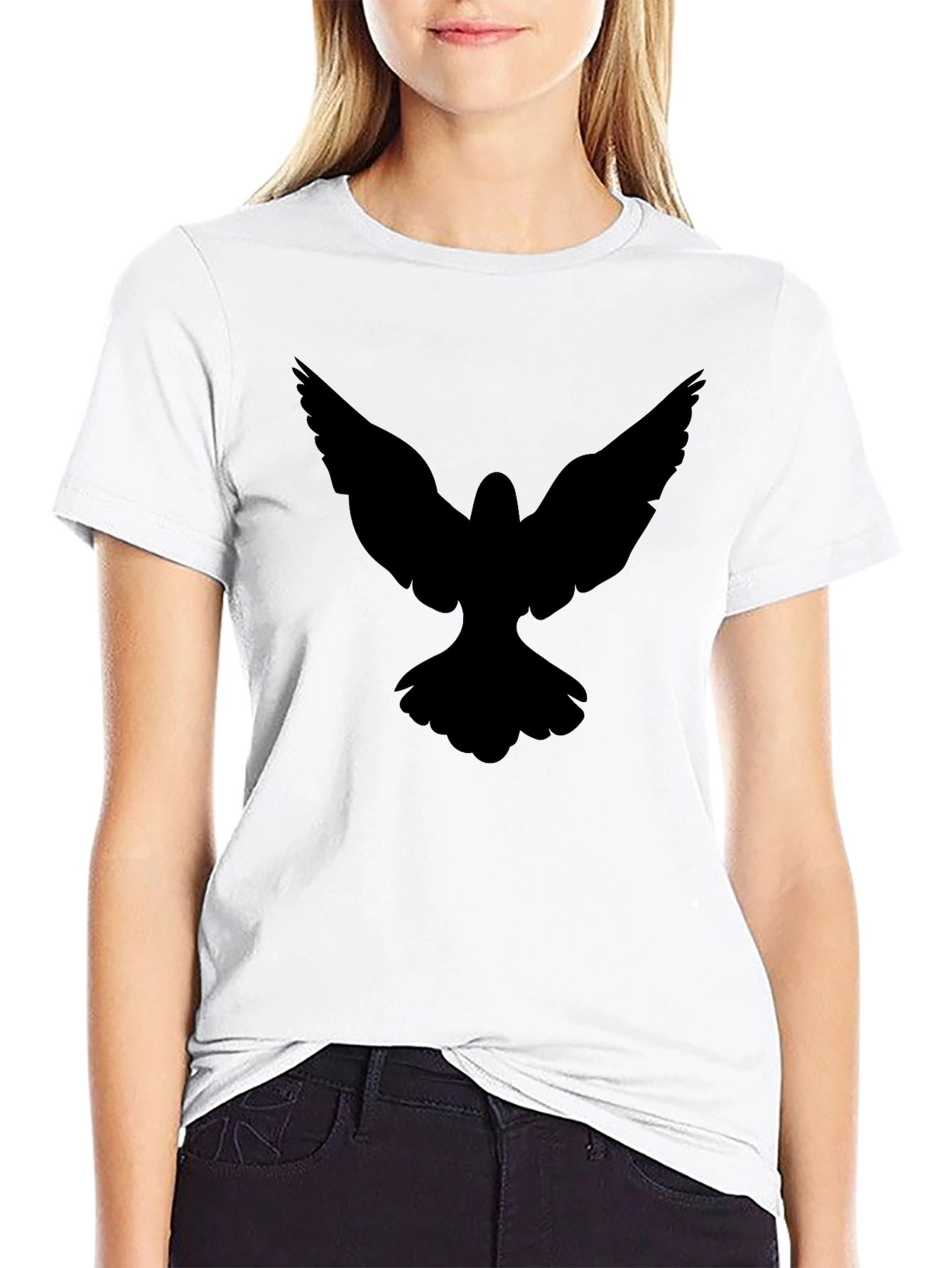 Black T-Shirt with Bird Silhouette Graphic