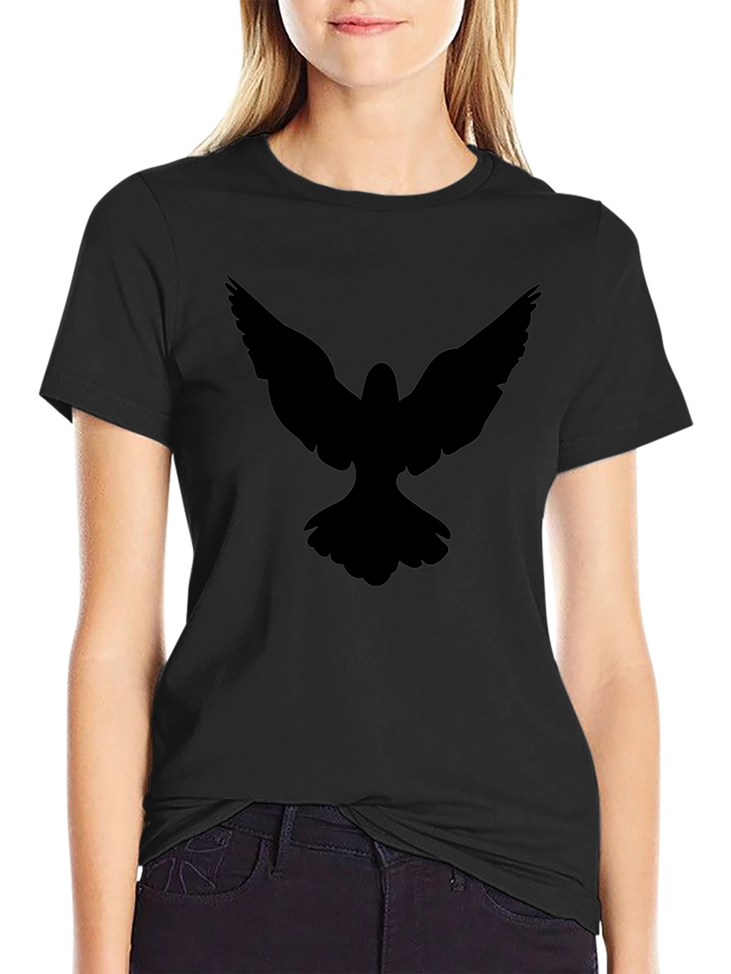 Black T-Shirt with Bird Silhouette Graphic