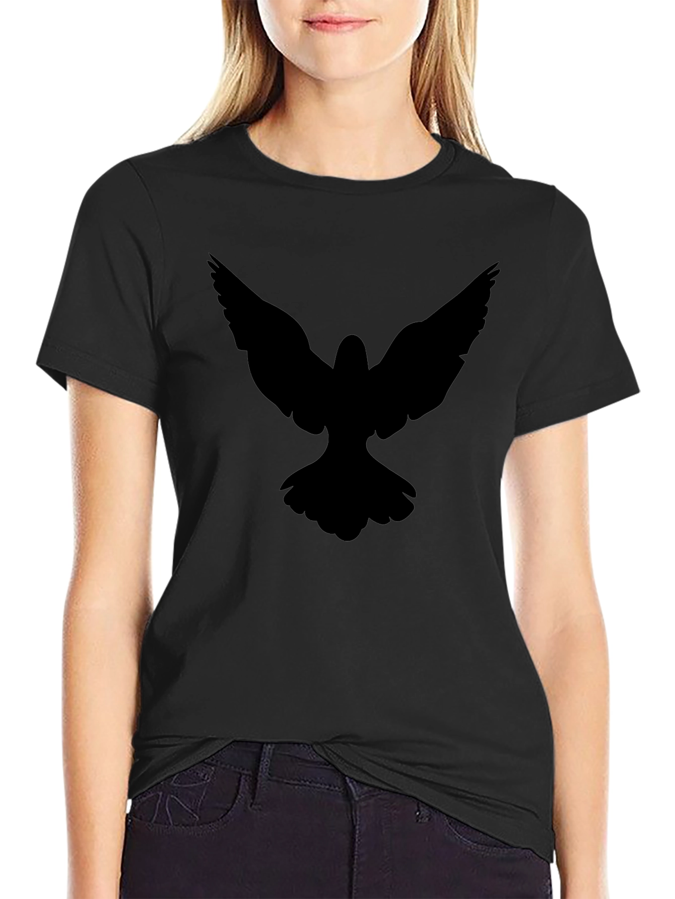 Black T-Shirt with Bird Silhouette Graphic