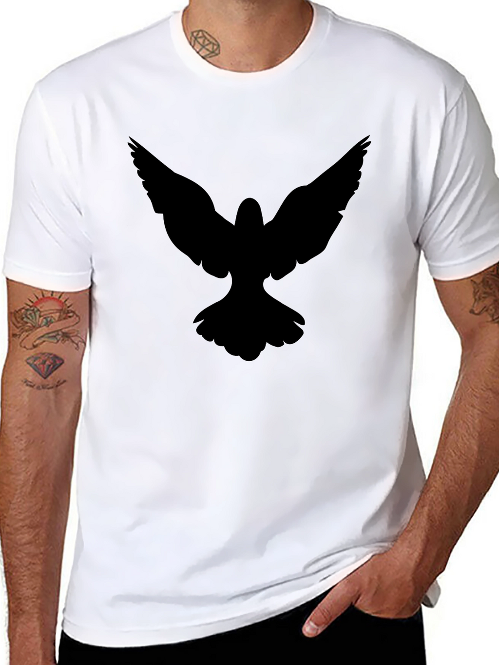 Black T-Shirt with Bird Silhouette Graphic