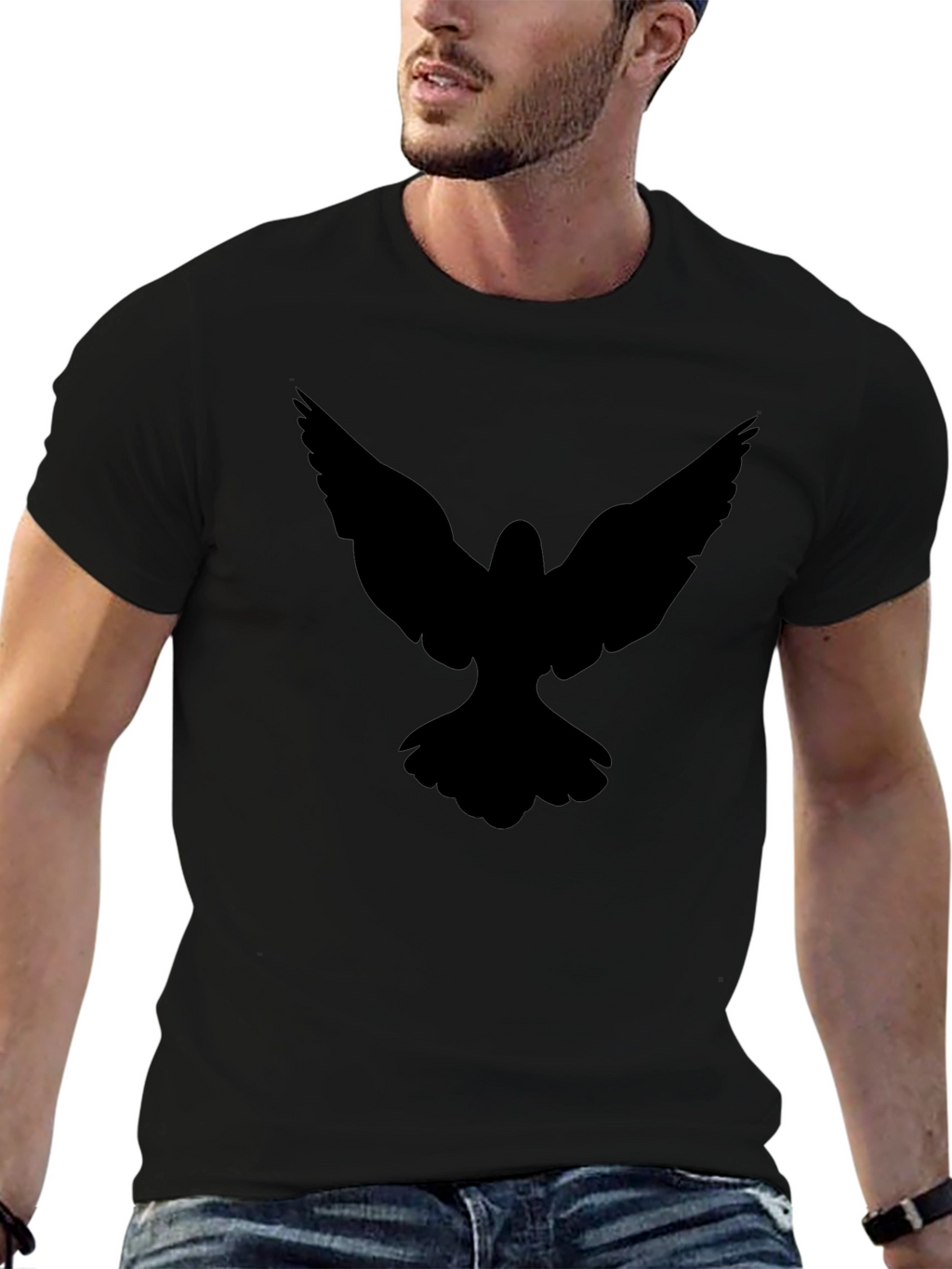 Black T-Shirt with Bird Silhouette Graphic