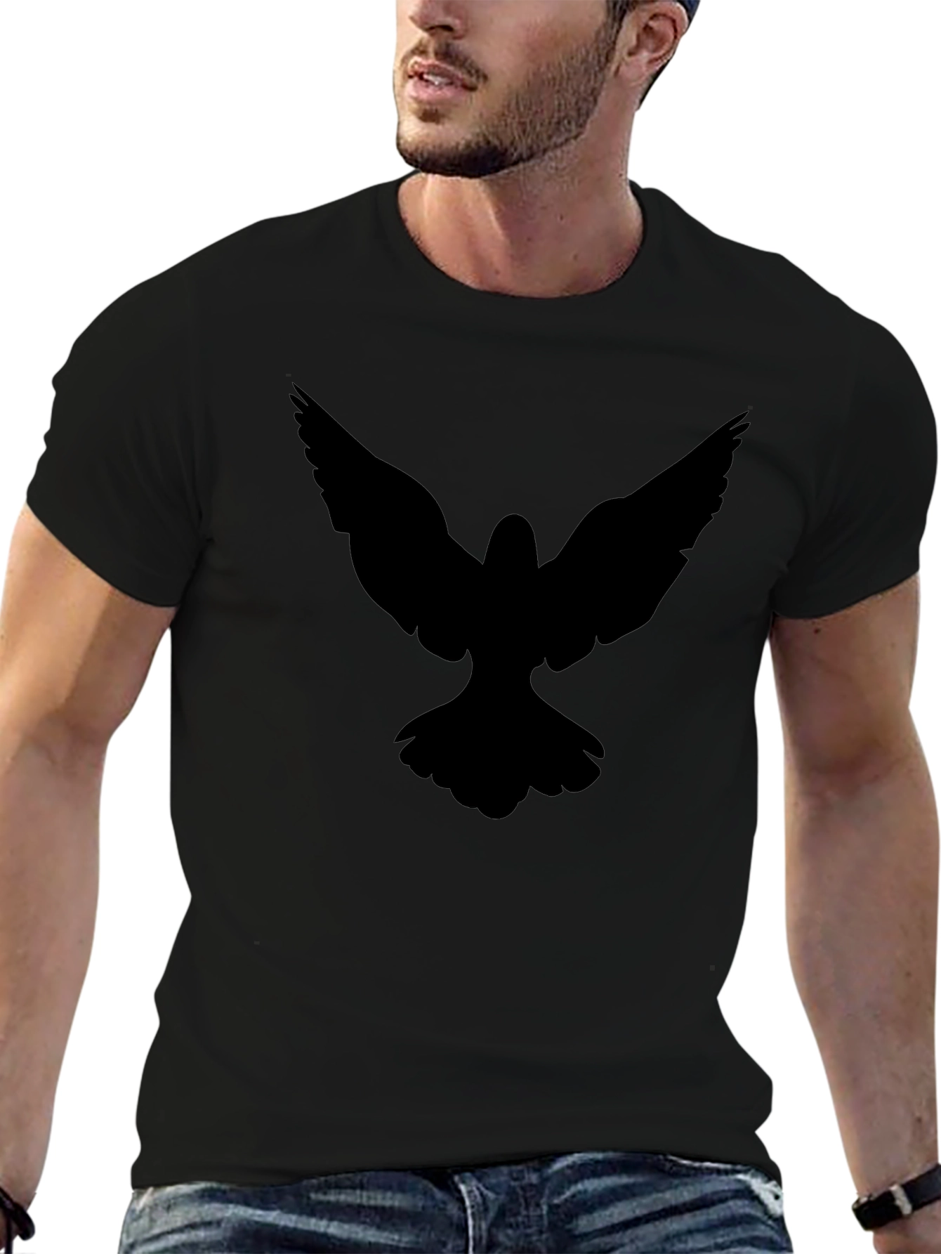 Black T-Shirt with Bird Silhouette Graphic