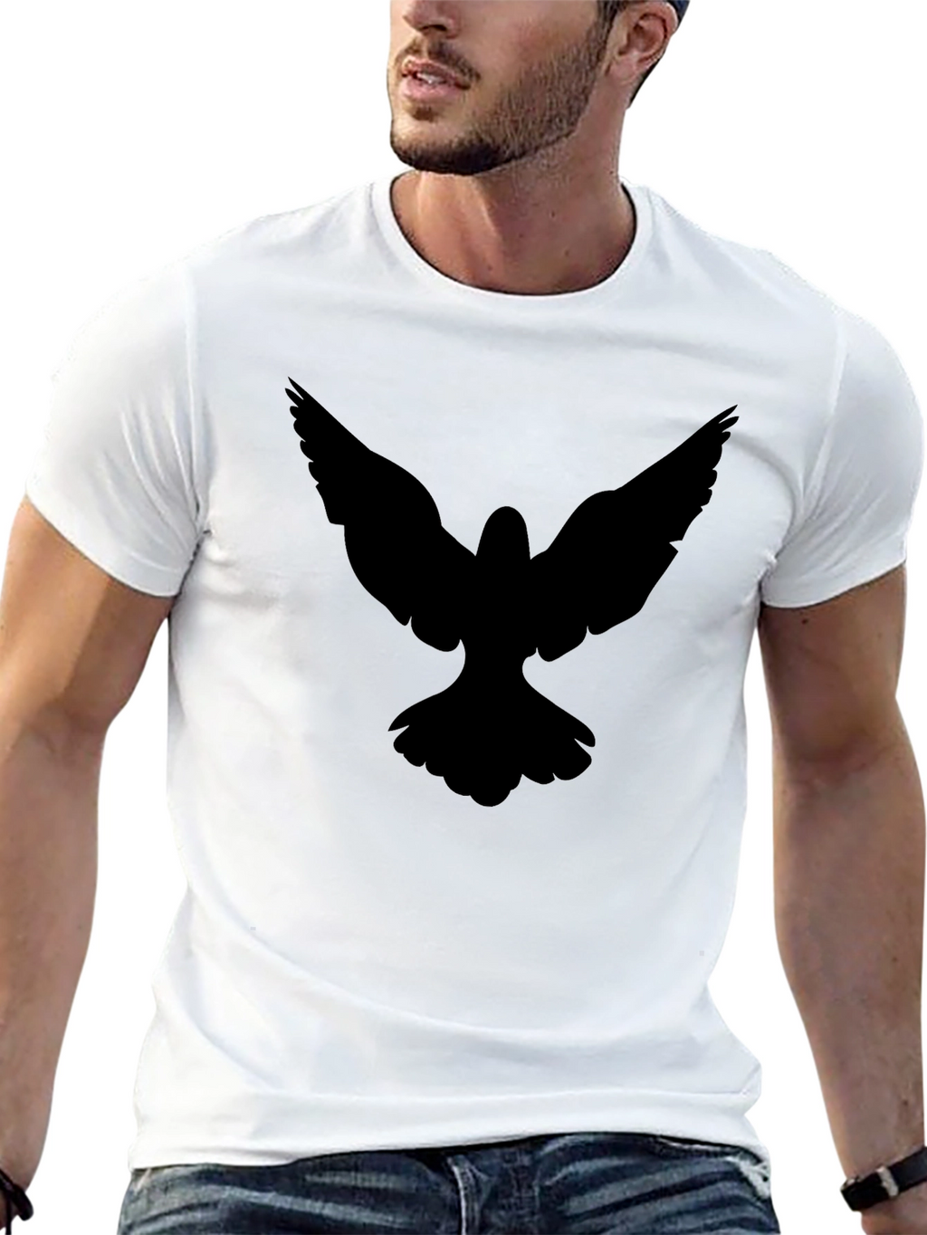 Black T-Shirt with Bird Silhouette Graphic