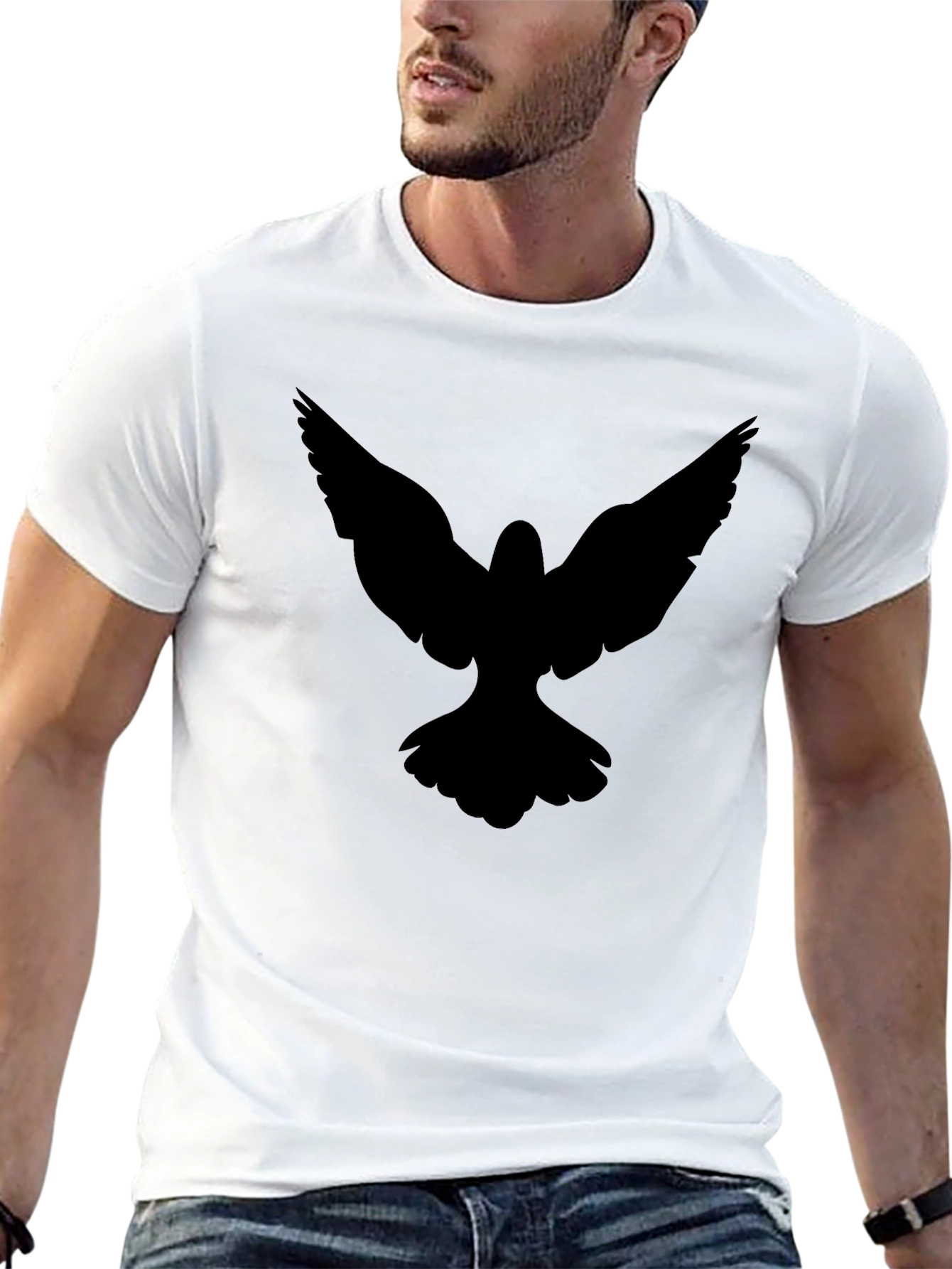 Black T-Shirt with Bird Silhouette Graphic