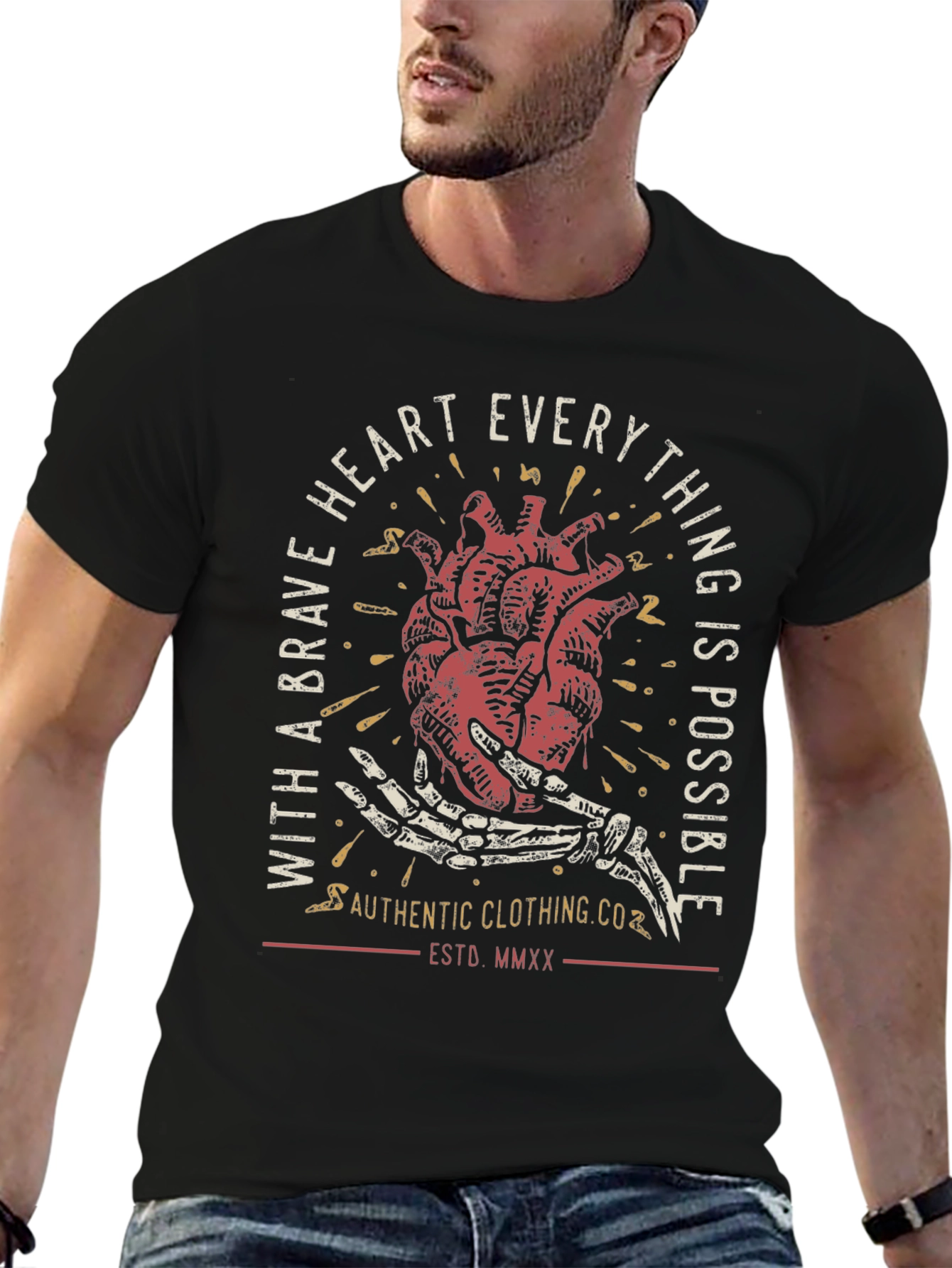 Brave Heart Graphic Tee - Black Casual T-Shirt
