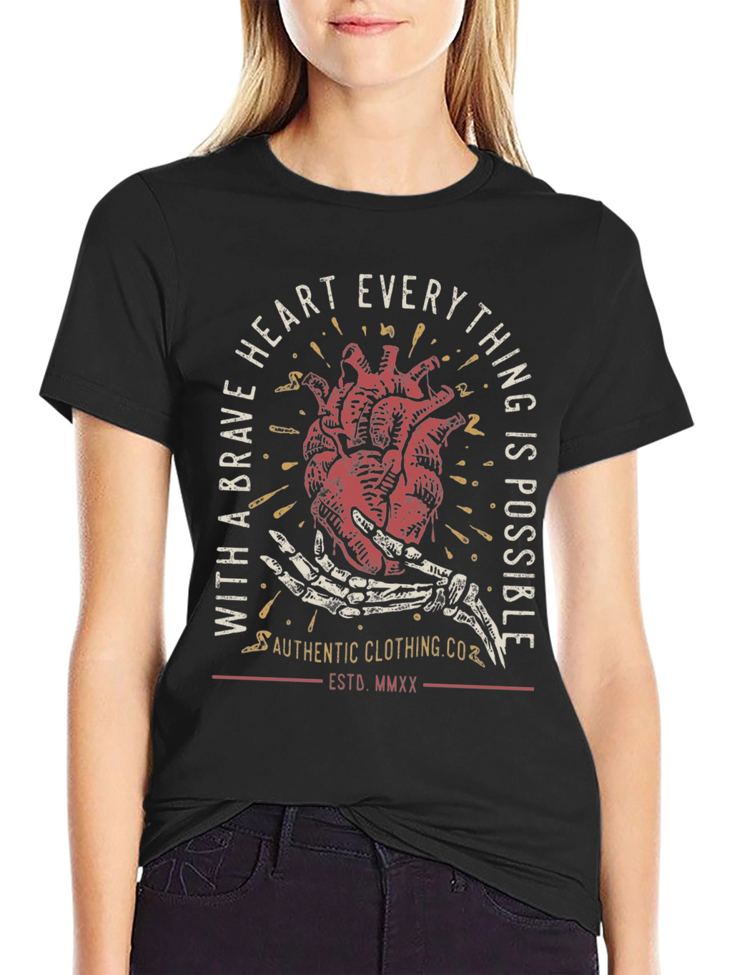 Brave Heart Graphic Tee - Black Casual T-Shirt