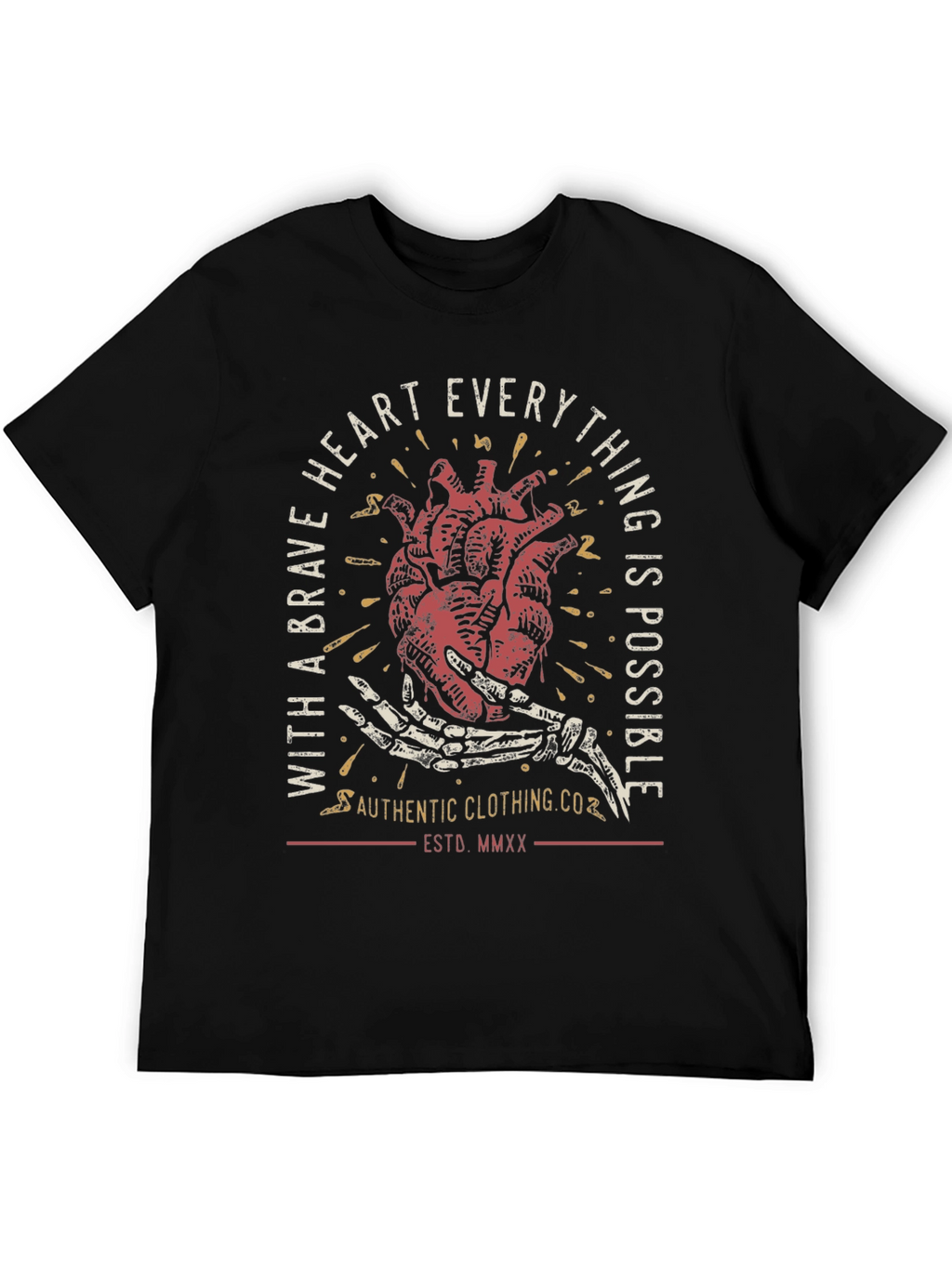 Brave Heart Graphic Tee - Black Casual T-Shirt