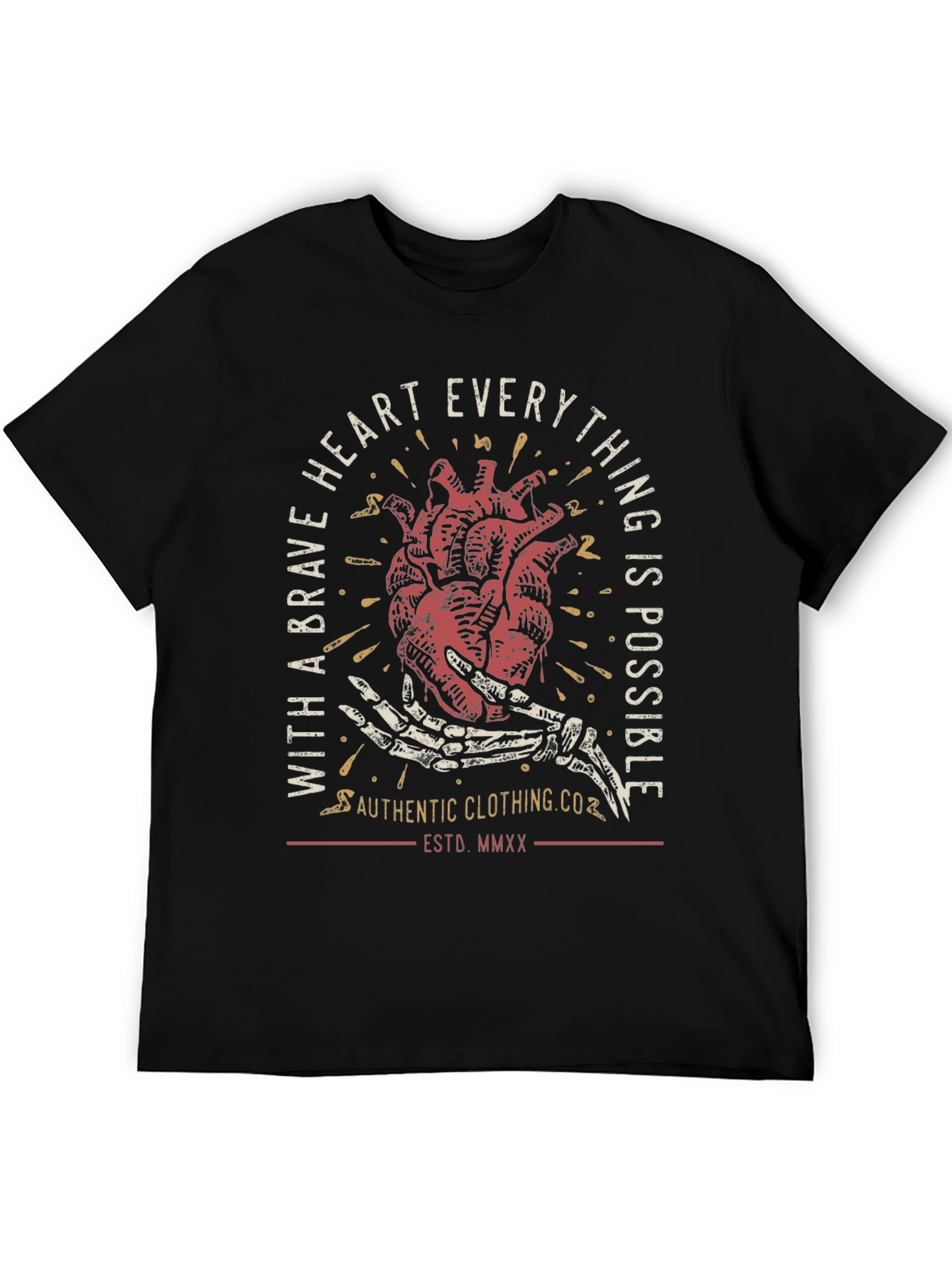 Brave Heart Graphic Tee - Black Casual T-Shirt