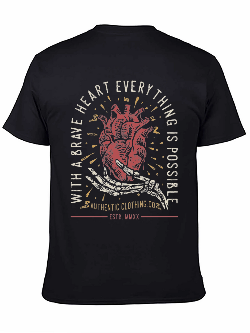 Brave Heart Graphic Tee - Black Casual T-Shirt