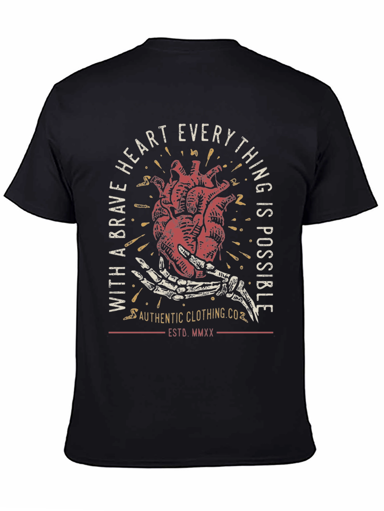 Brave Heart Graphic Tee - Black Casual T-Shirt