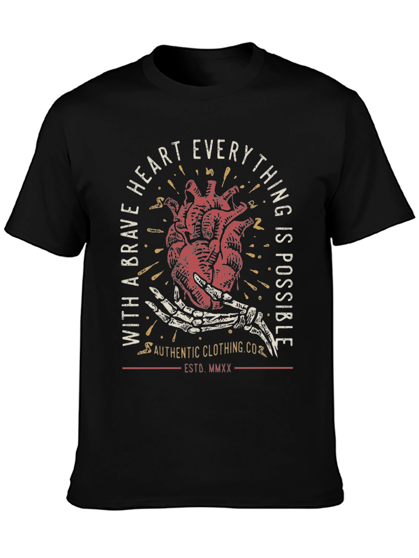 Brave Heart Graphic Tee - Black Casual T-Shirt