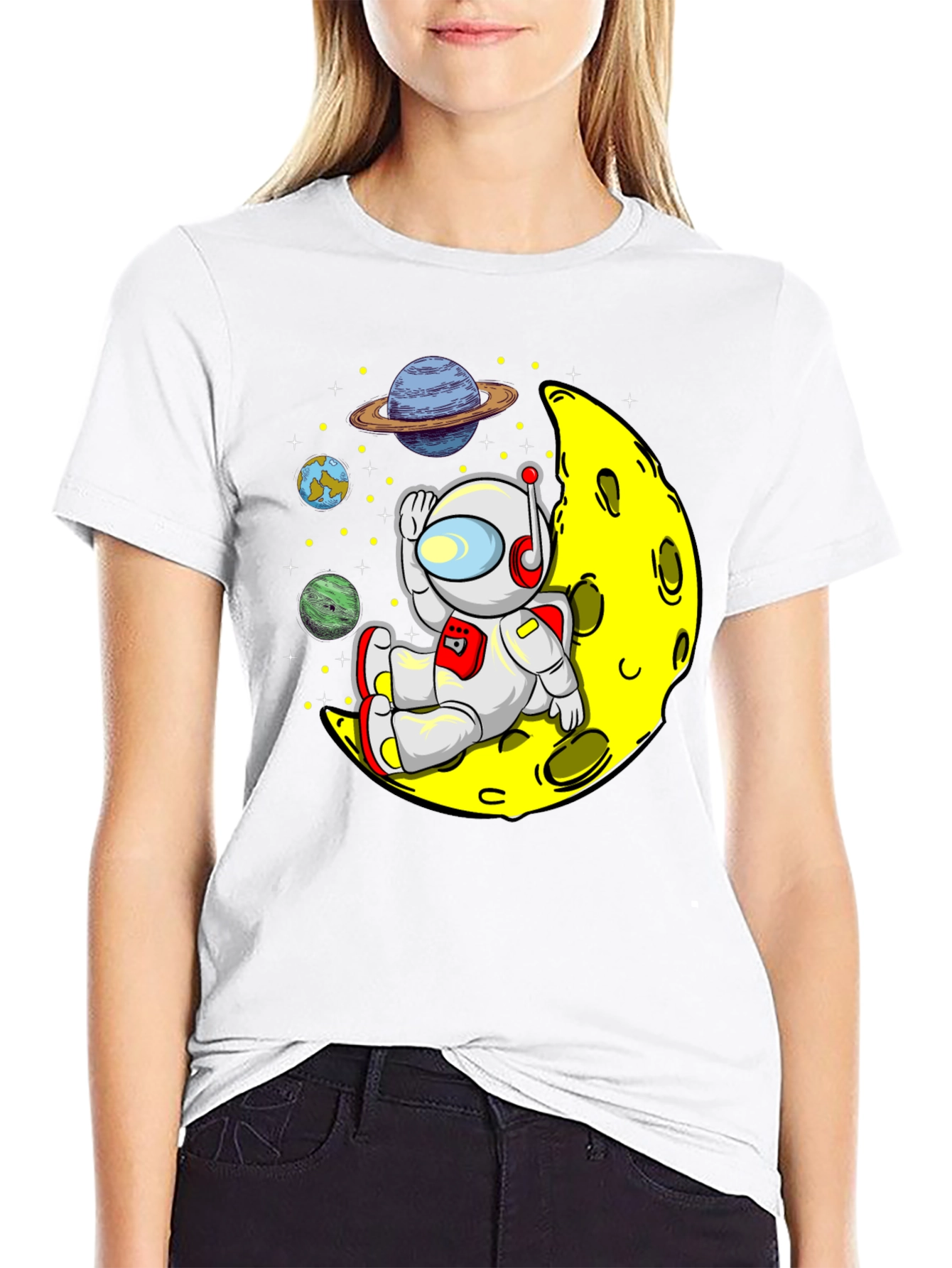 Astronaut on Moon Graphic Tee - Relaxed Space Vibes