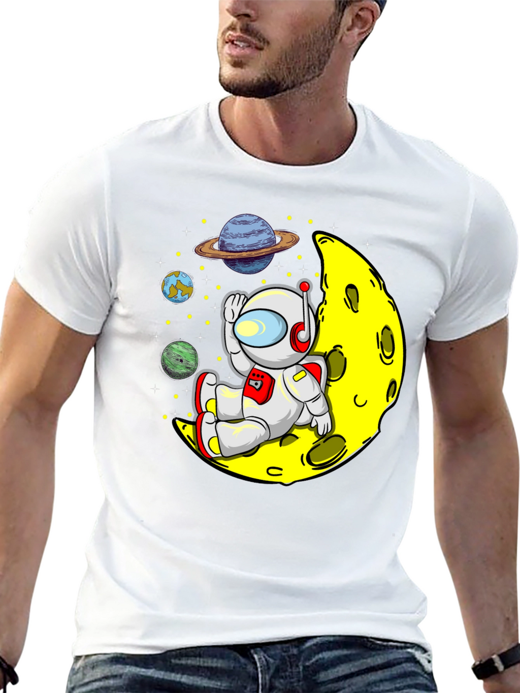 Astronaut on Moon Graphic Tee - Relaxed Space Vibes