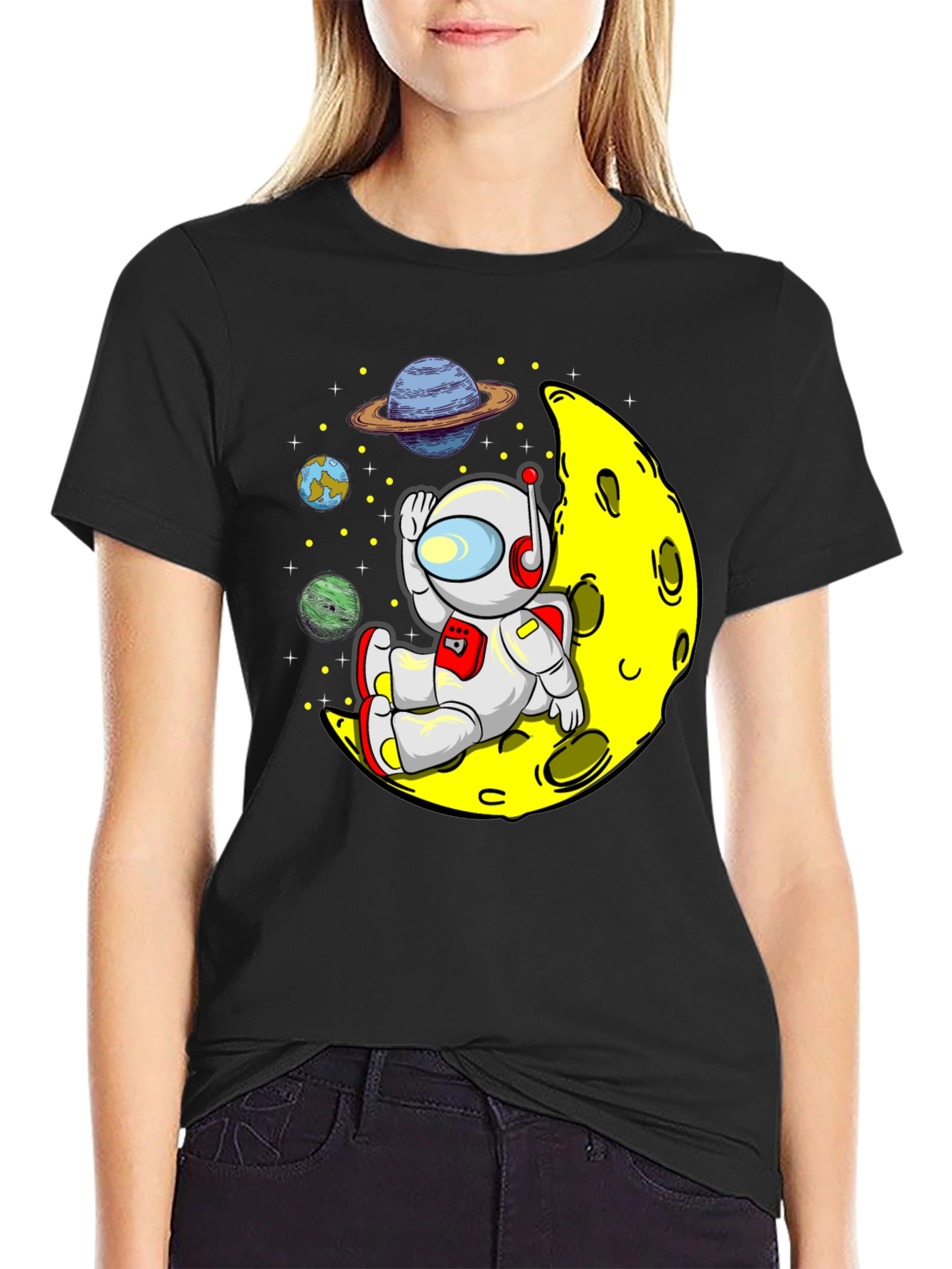 Astronaut on Moon Graphic Tee - Relaxed Space Vibes