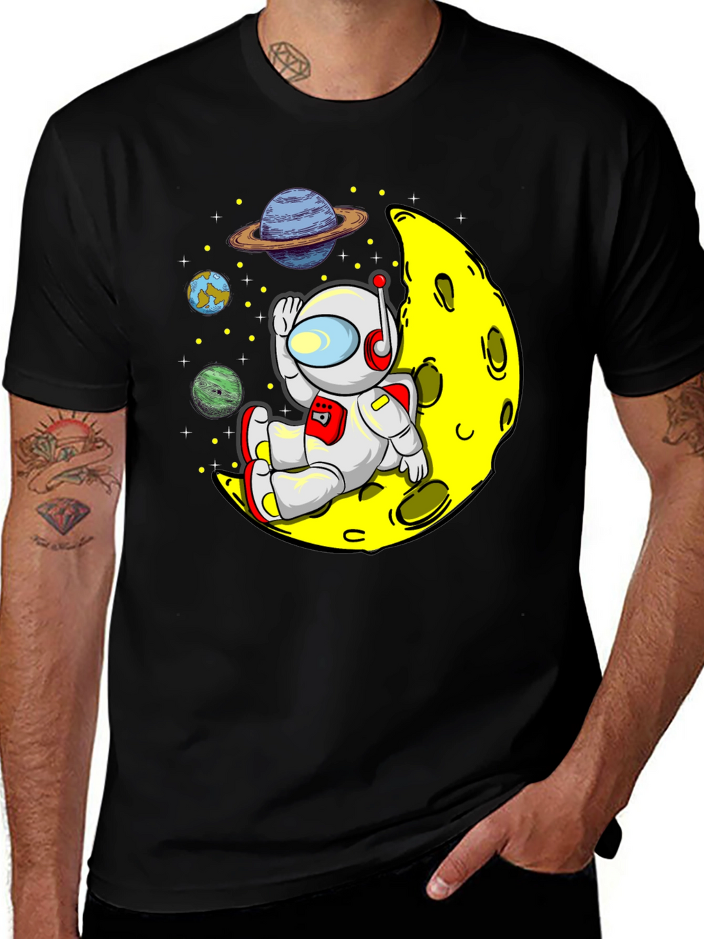 Astronaut on Moon Graphic Tee - Relaxed Space Vibes